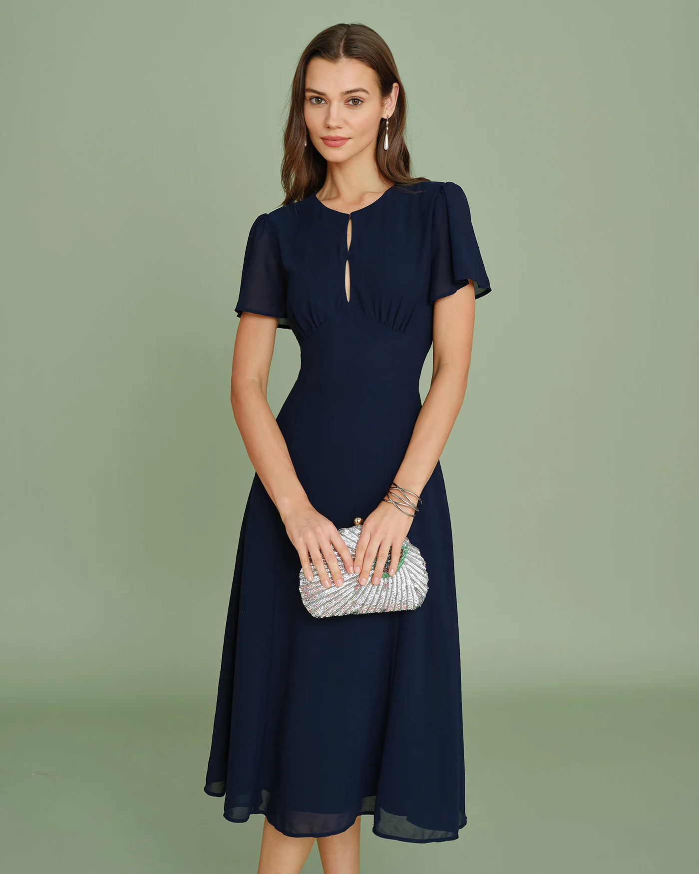 Navy Cut Out Chiffon Midi Dress - Image 3