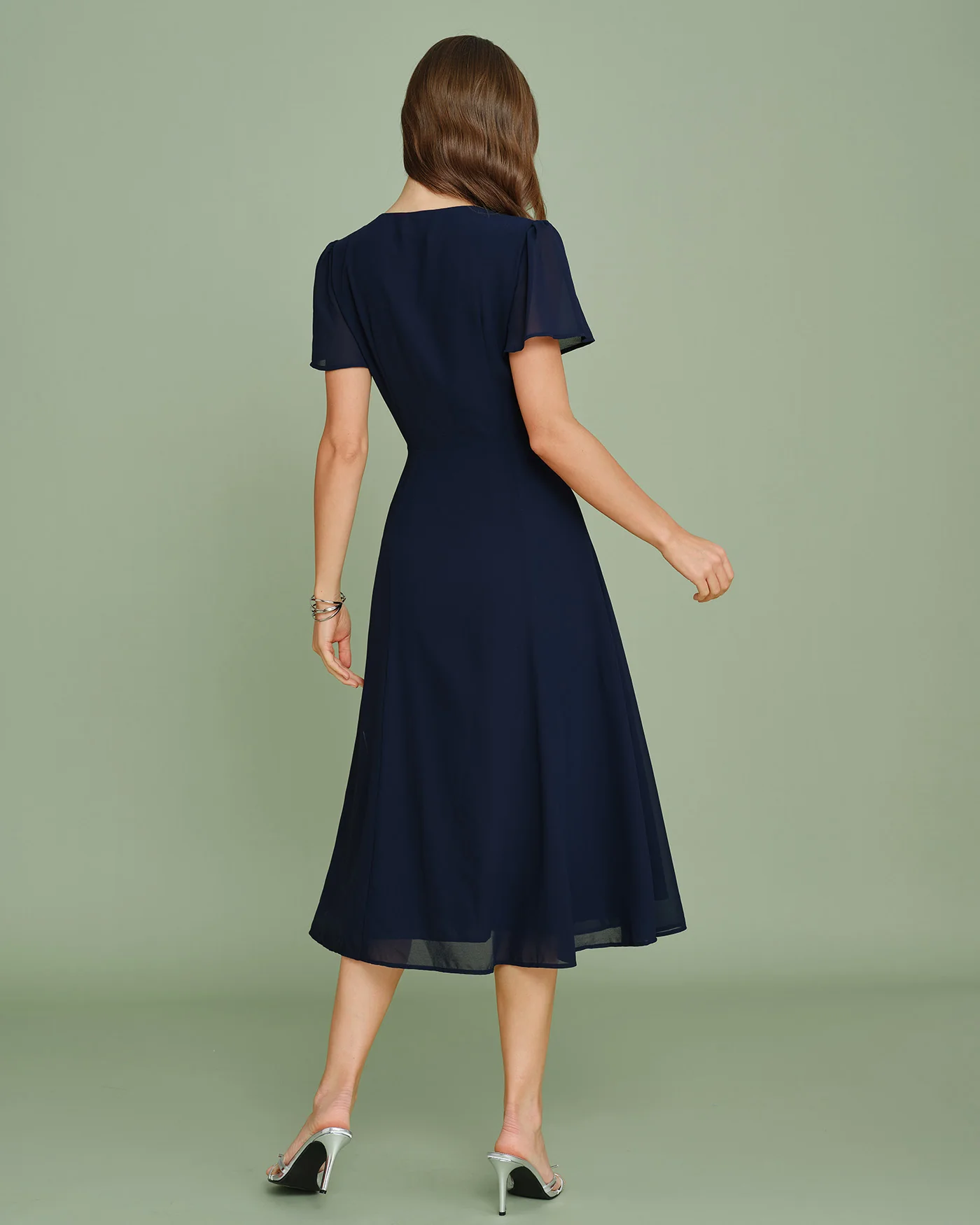 Navy Cut Out Chiffon Midi Dress - Image 4