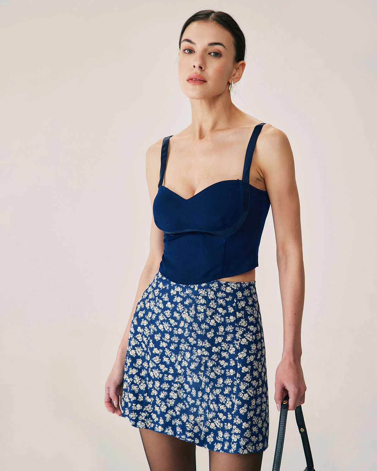 Navy Floral A-Line Mini Skirt - Image 2