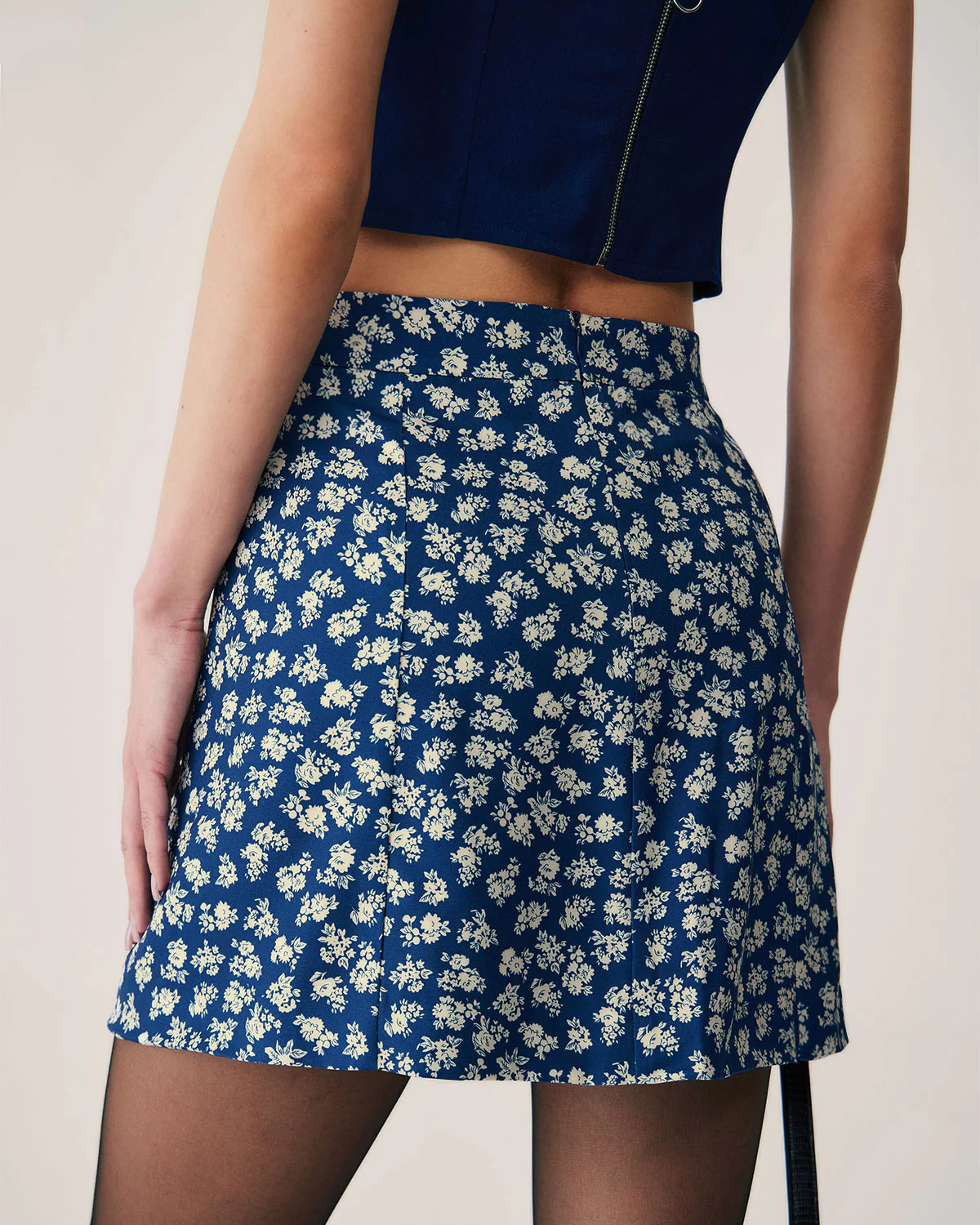 Navy Floral A-Line Mini Skirt - Image 3