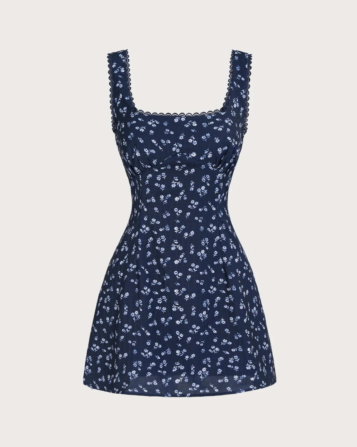 Navy Floral Square Neck Slip Mini Dress - Image 5
