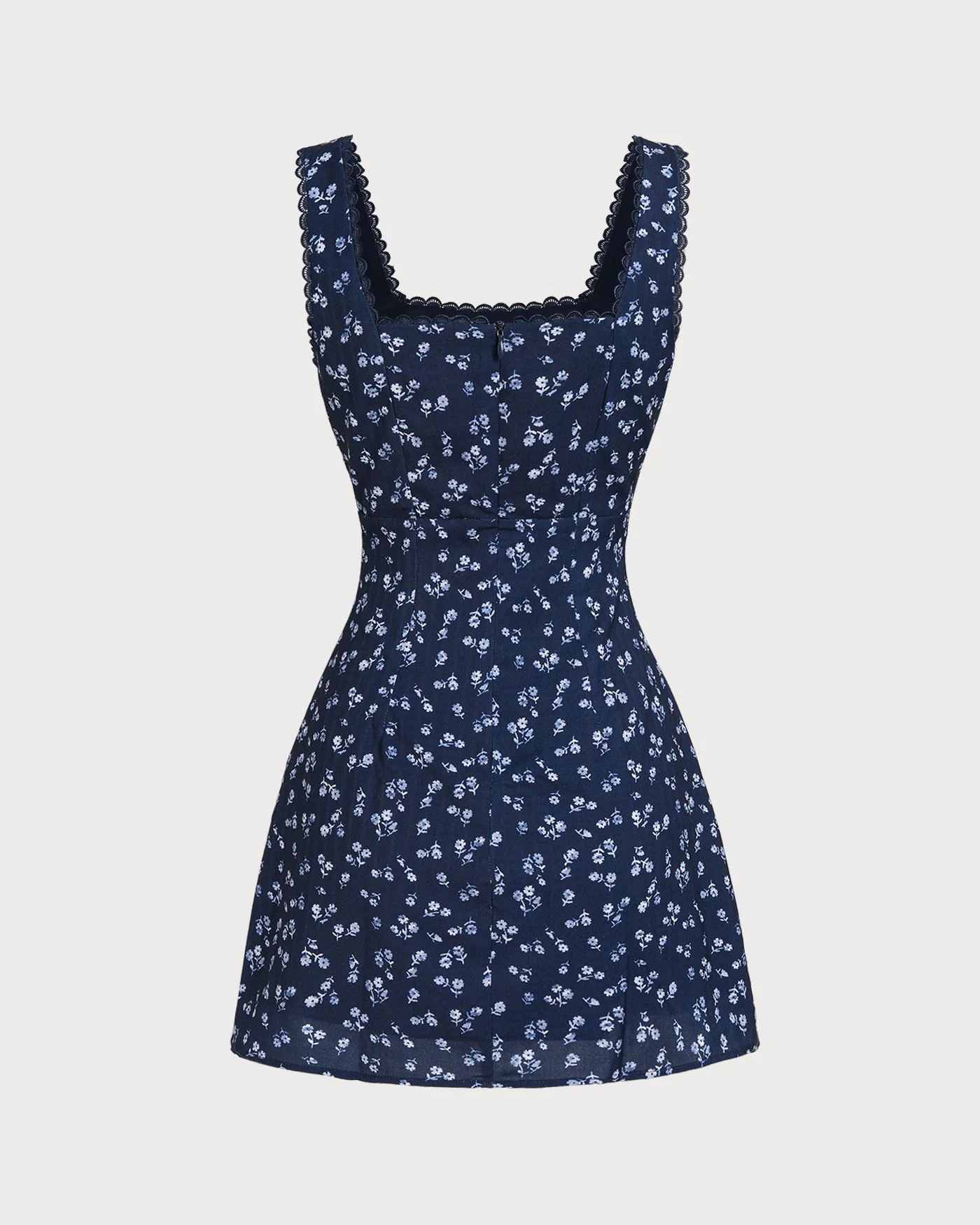 Navy Floral Square Neck Slip Mini Dress - Image 6