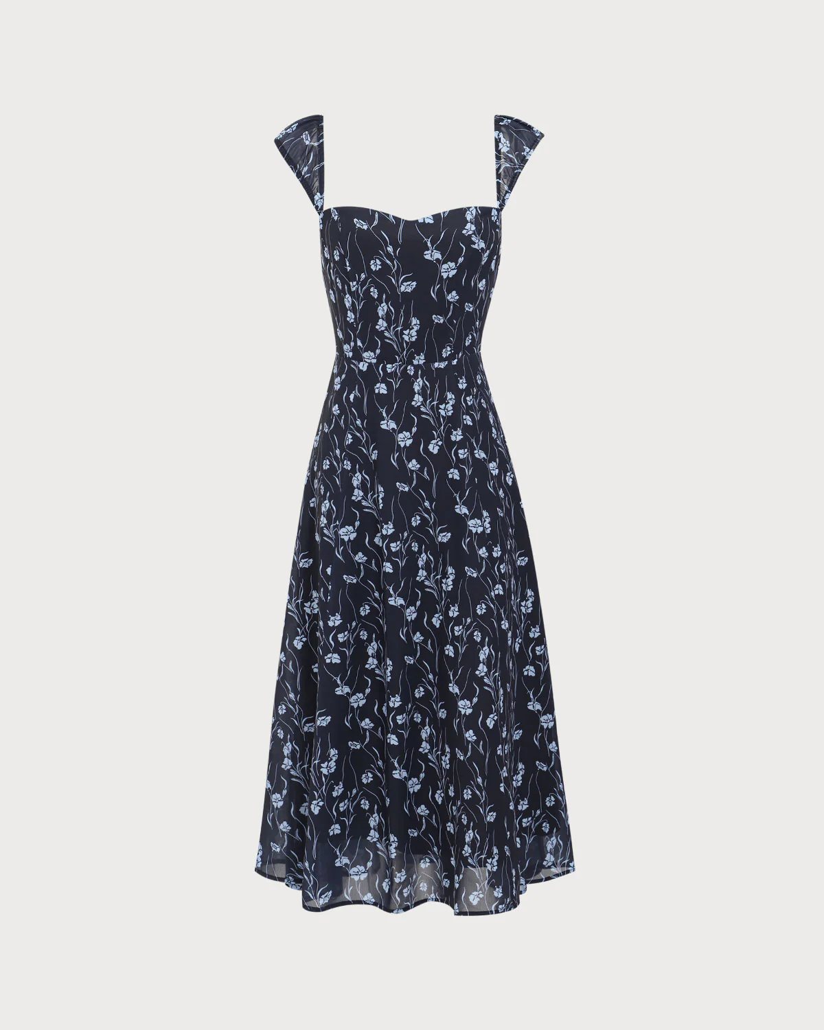 Navy Floral Sweetheart Neck Midi Dress - Image 5