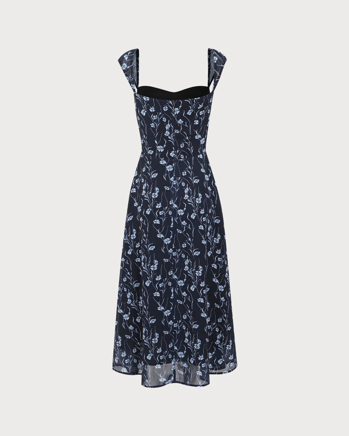 Navy Floral Sweetheart Neck Midi Dress - Image 6