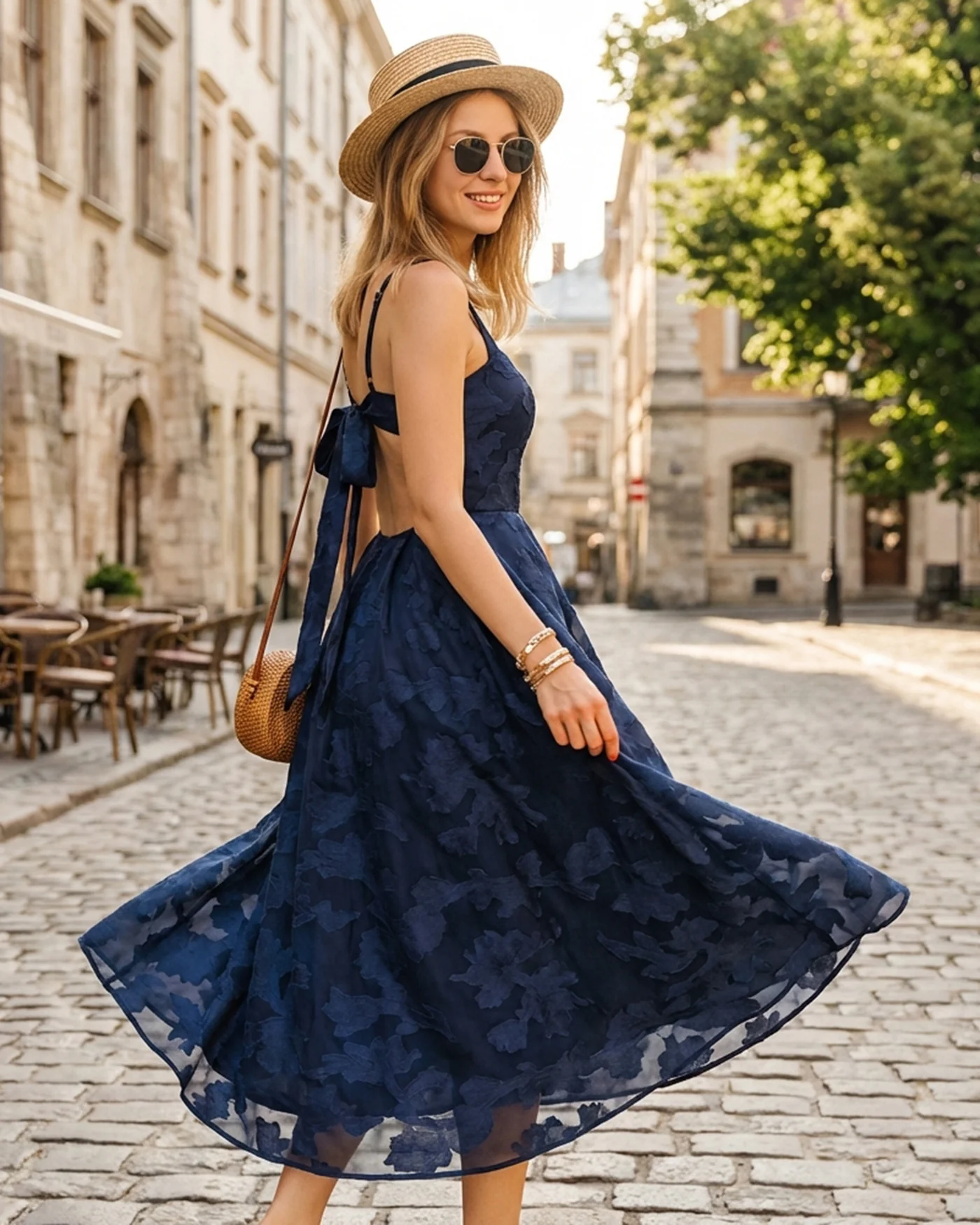 Navy Jacquard Slip Maxi Dress - Image 3