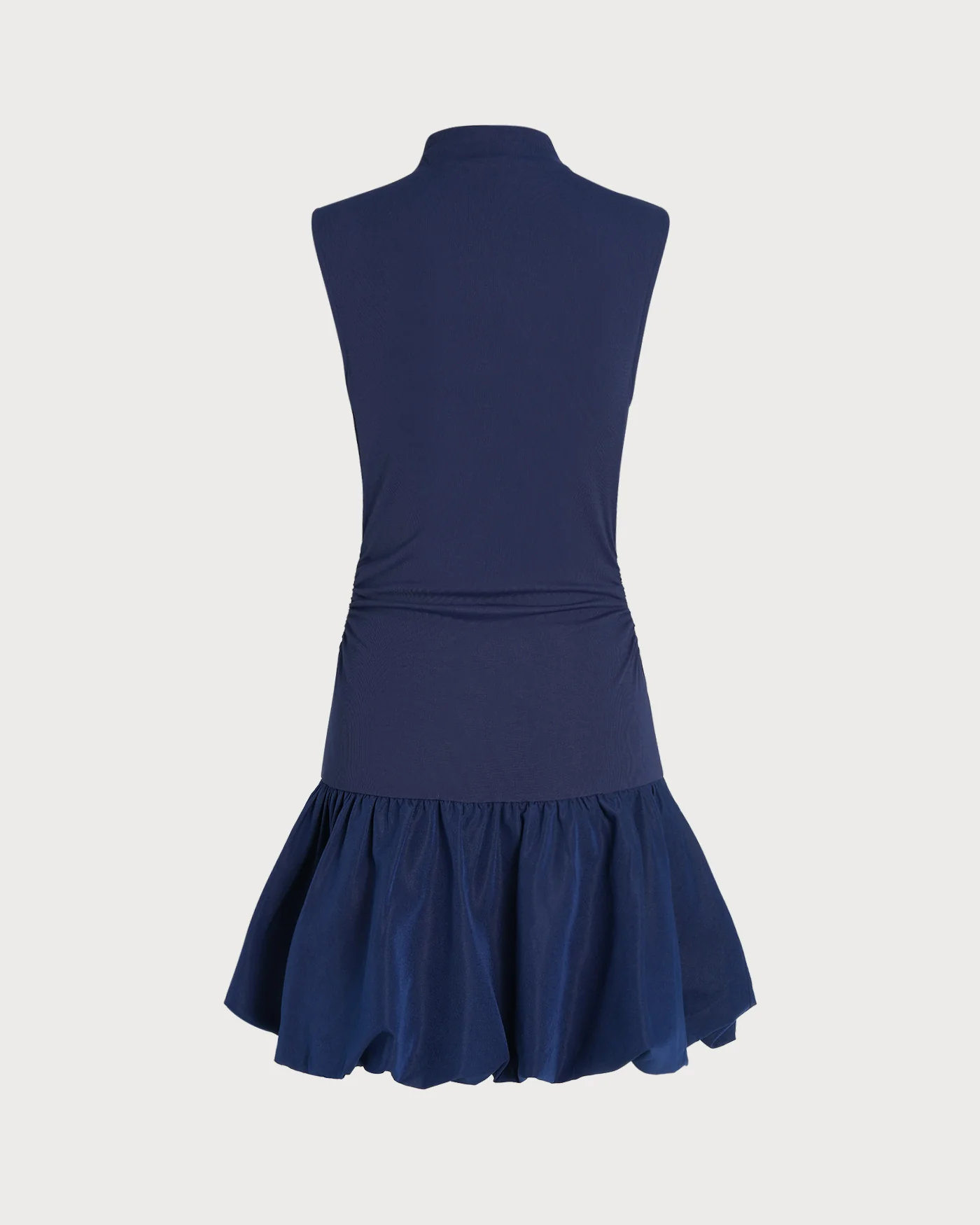 Navy Mock Neck Ruched Mini Dress - Image 9