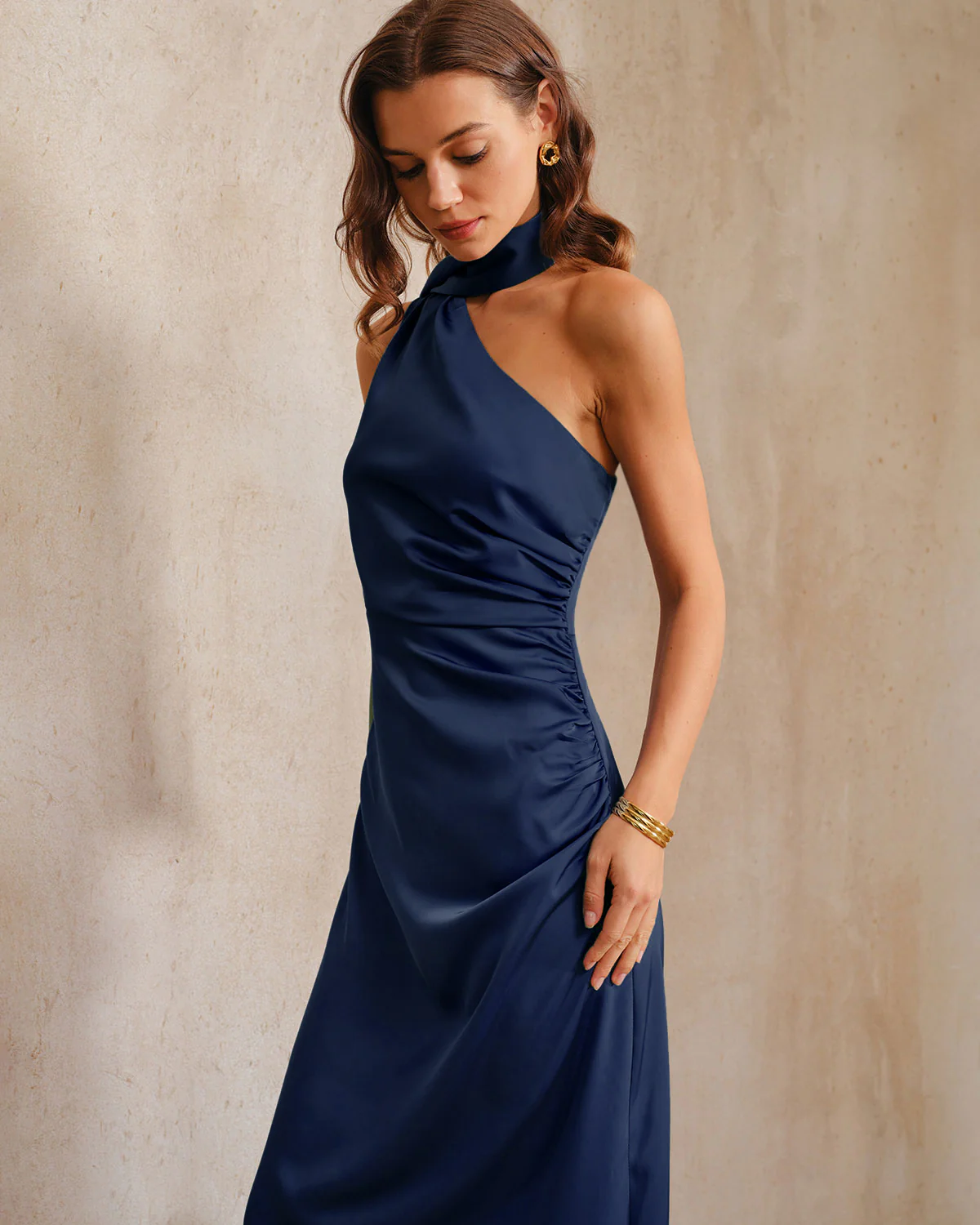 Navy One Shoulder A-Line Maxi Dress - Image 3