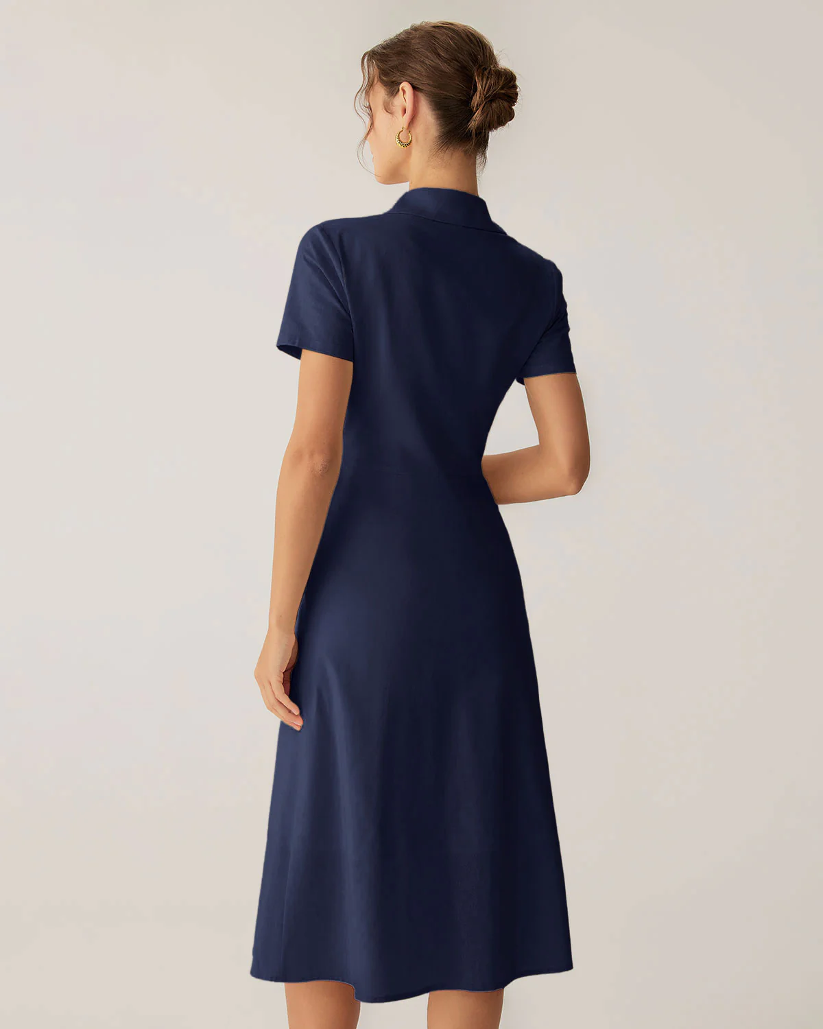Navy Pocket Short Sleeve Midi Dress - Image 3