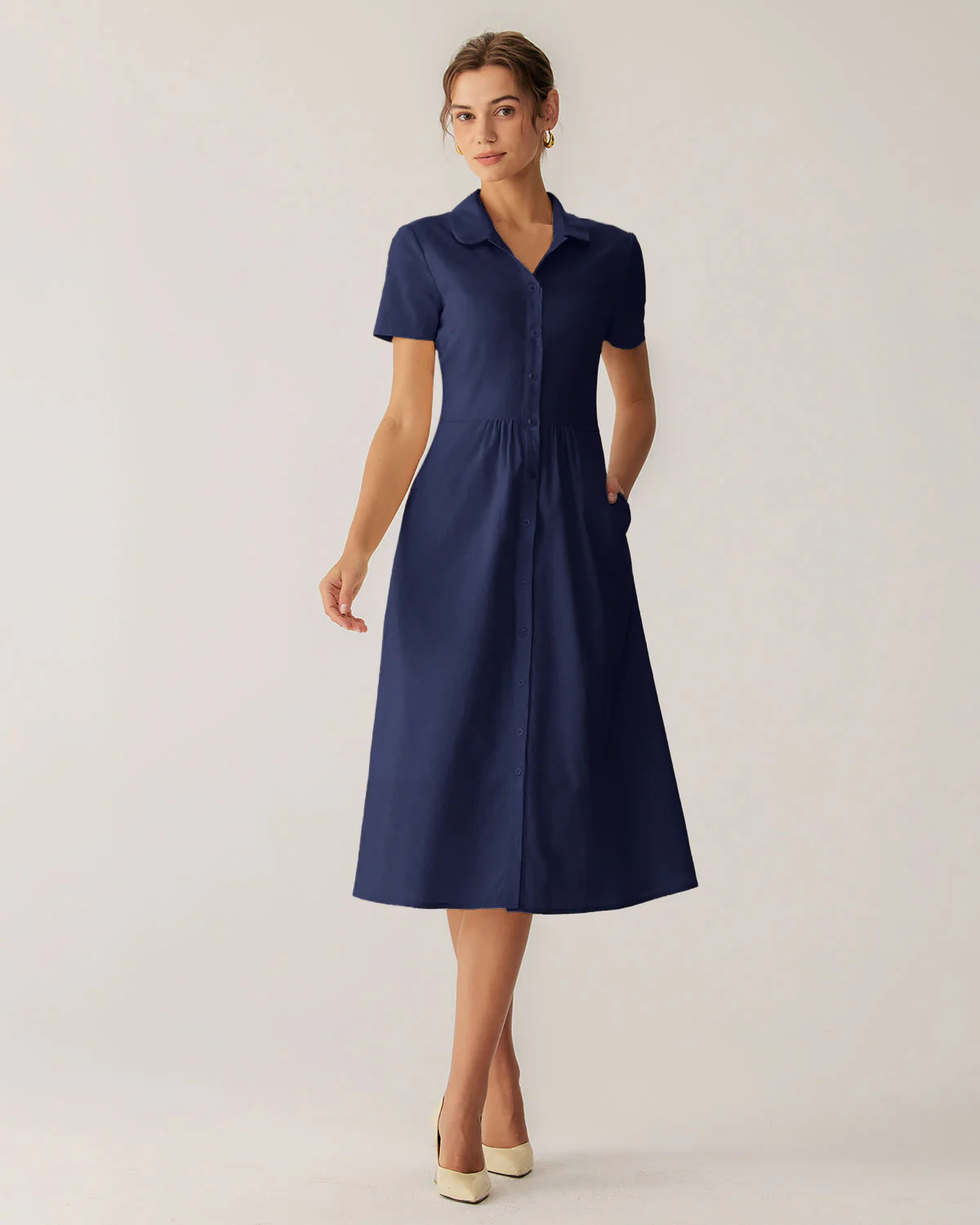 Navy Pocket Short Sleeve Midi Dress - Image 4