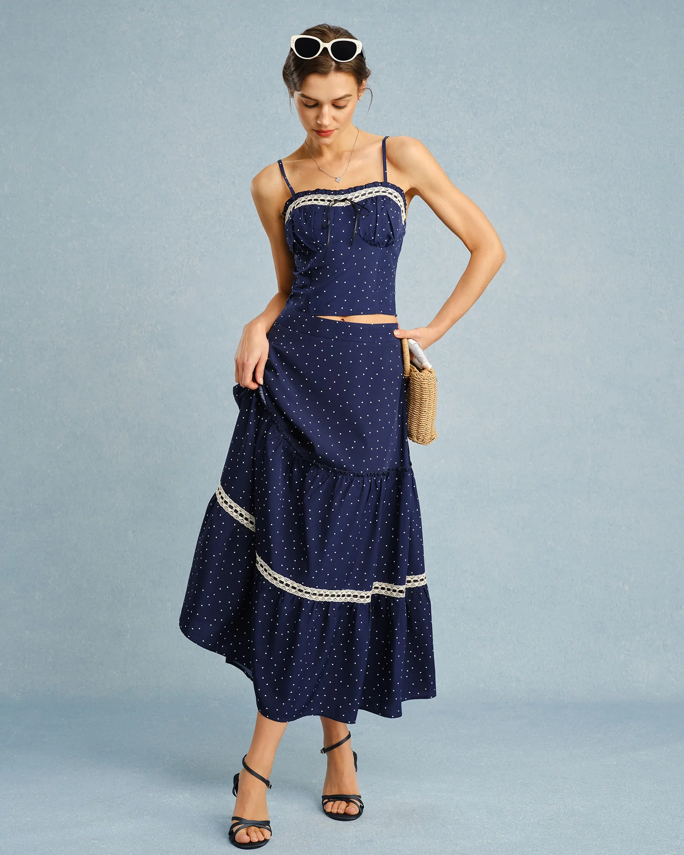 Navy Polka Dot Bowknot Cami Top - Image 10