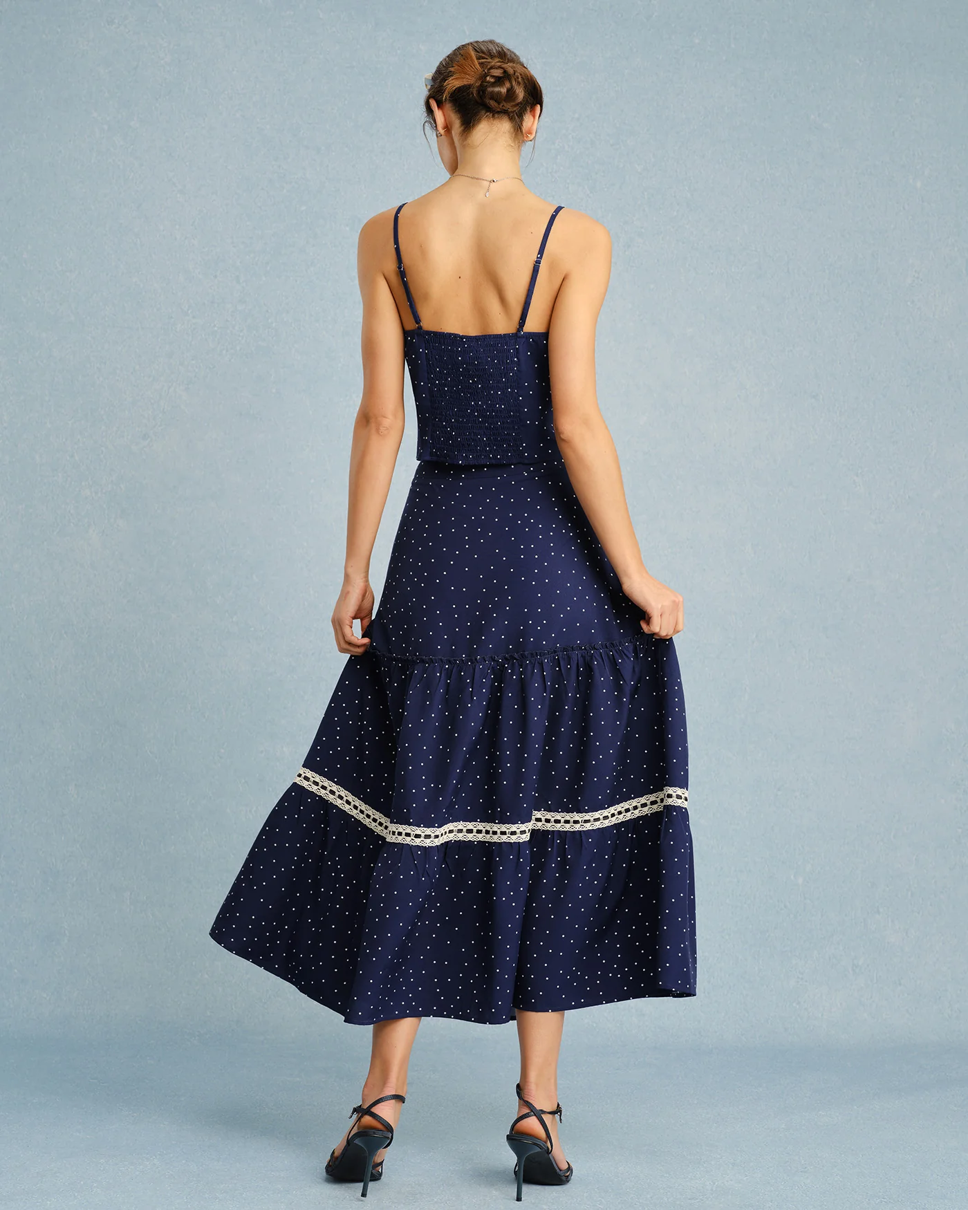 Navy Polka Dot Bowknot Cami Top - Image 11