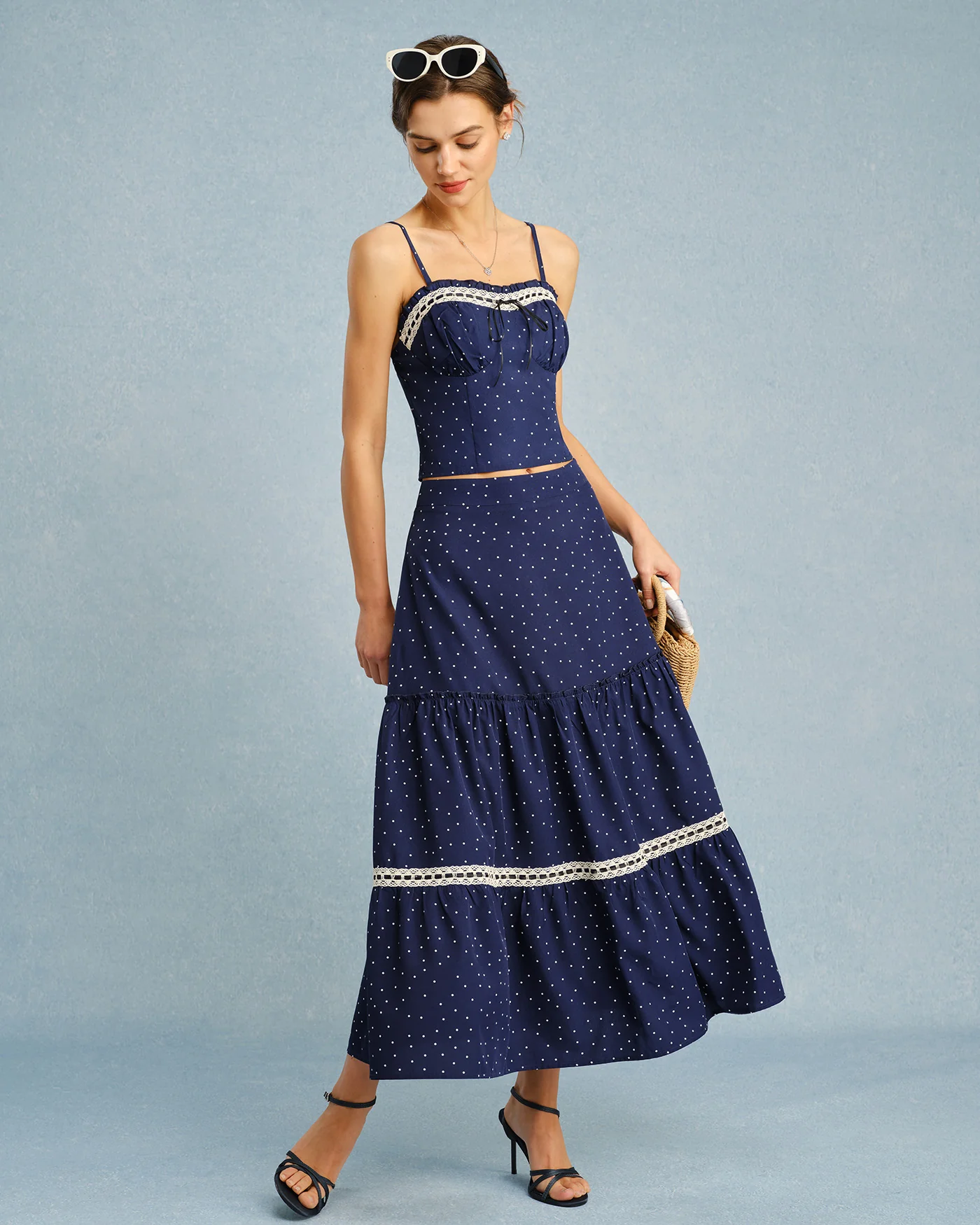 Navy Polka Dot Bowknot Cami Top - Image 9