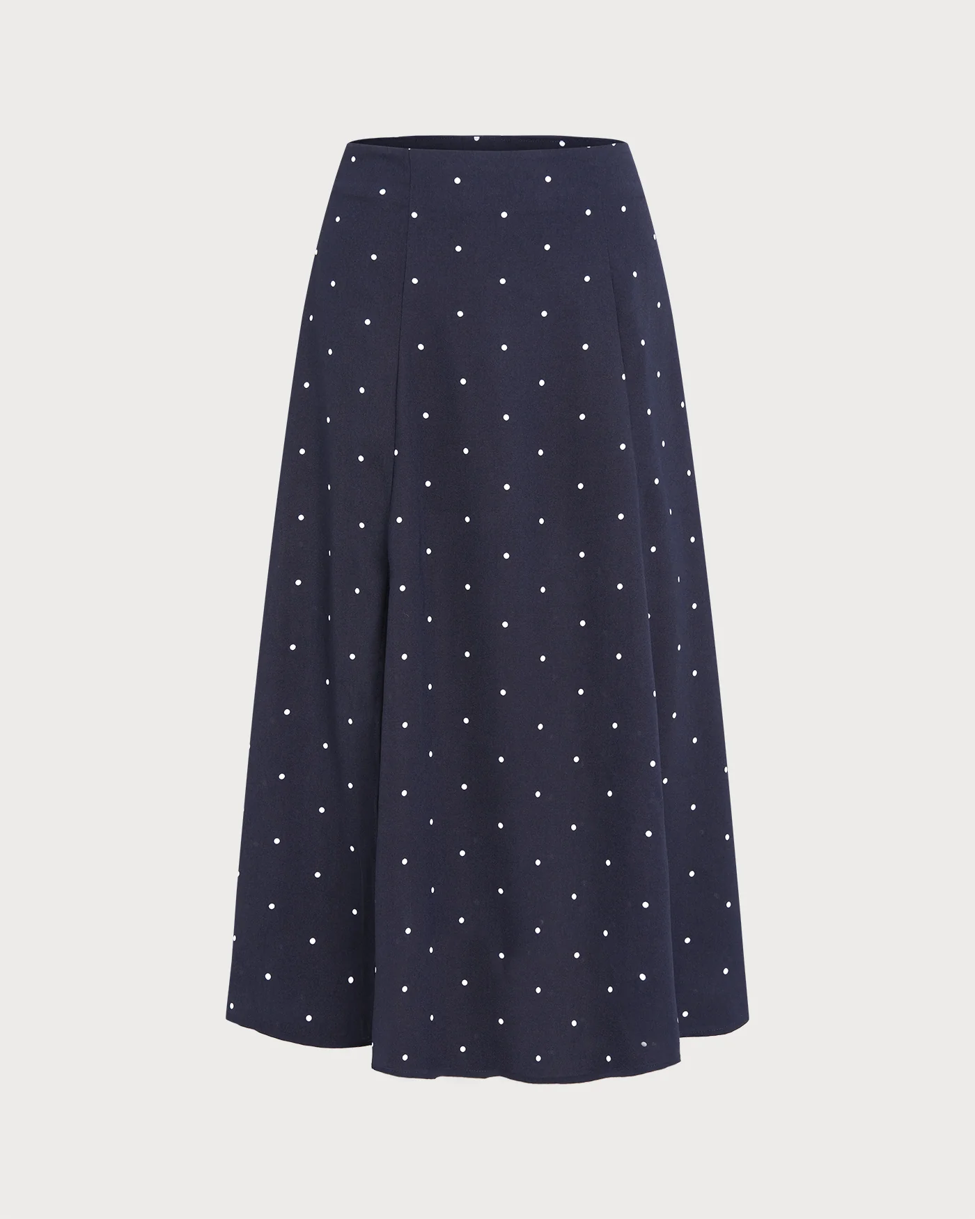 Navy Polka Dot Slit Midi Skirt - Image 10