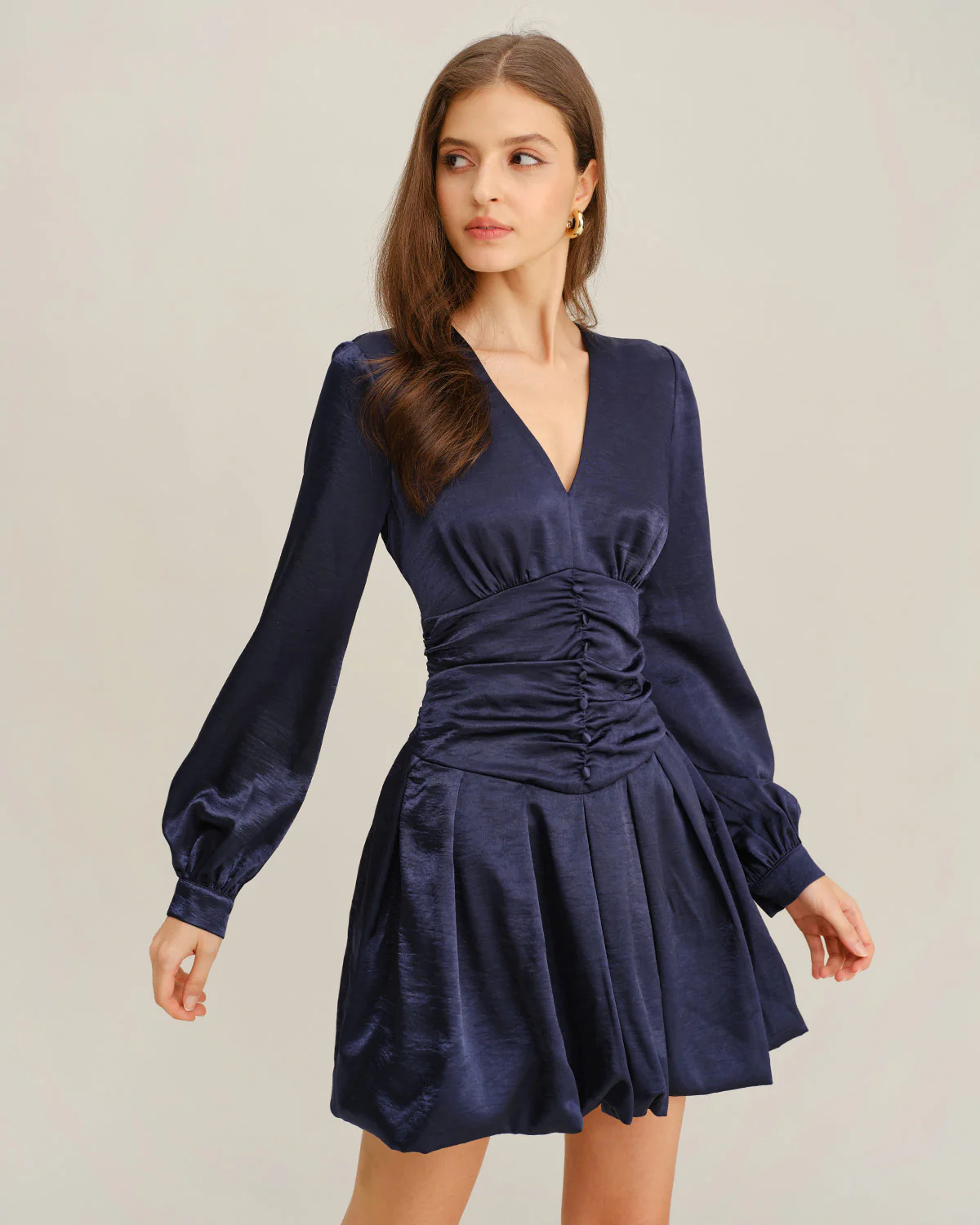 Navy Ruched A-Line Mini Dress - Image 3