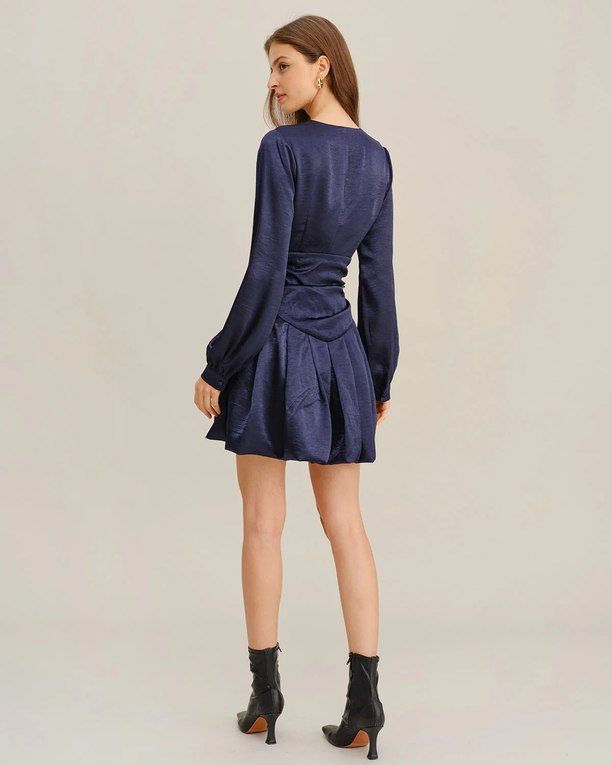 Navy Ruched A-Line Mini Dress - Image 5
