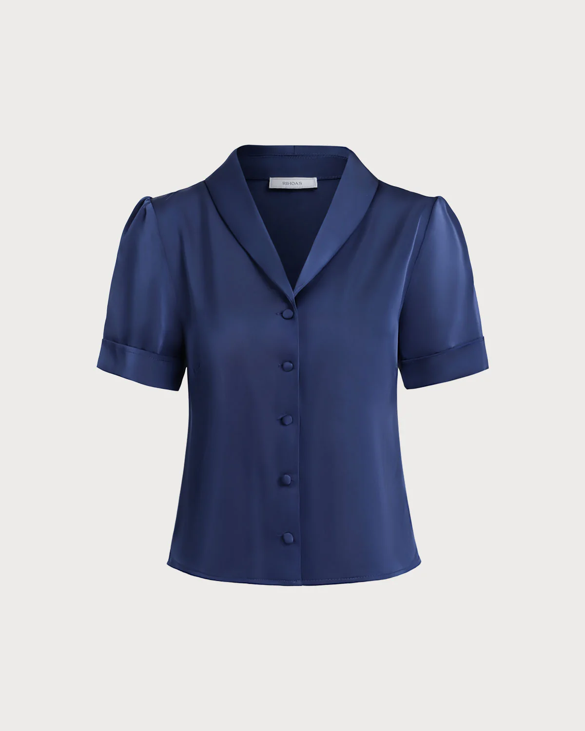 Navy Satin Button Blouse - Image 5