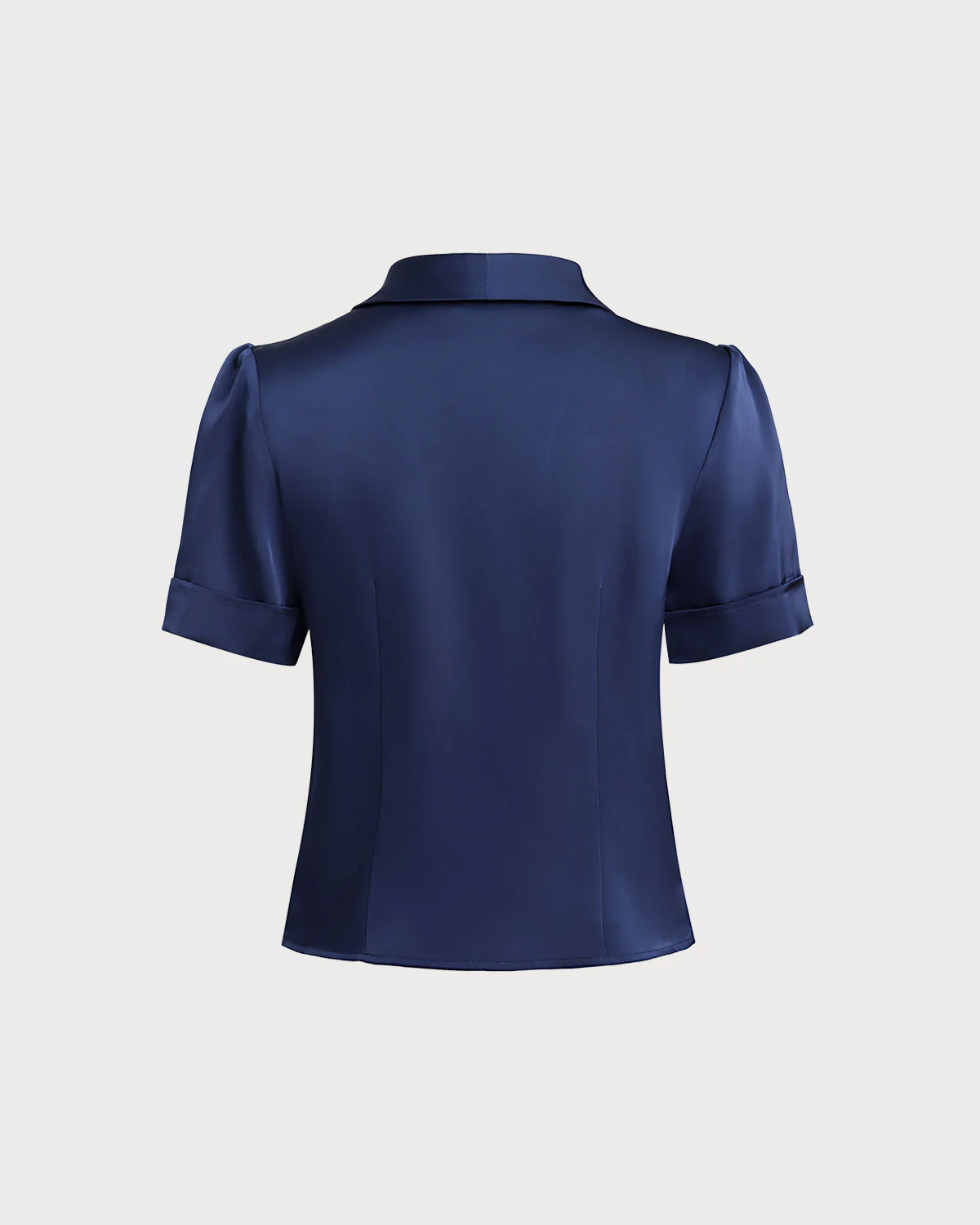 Navy Satin Button Blouse - Image 6
