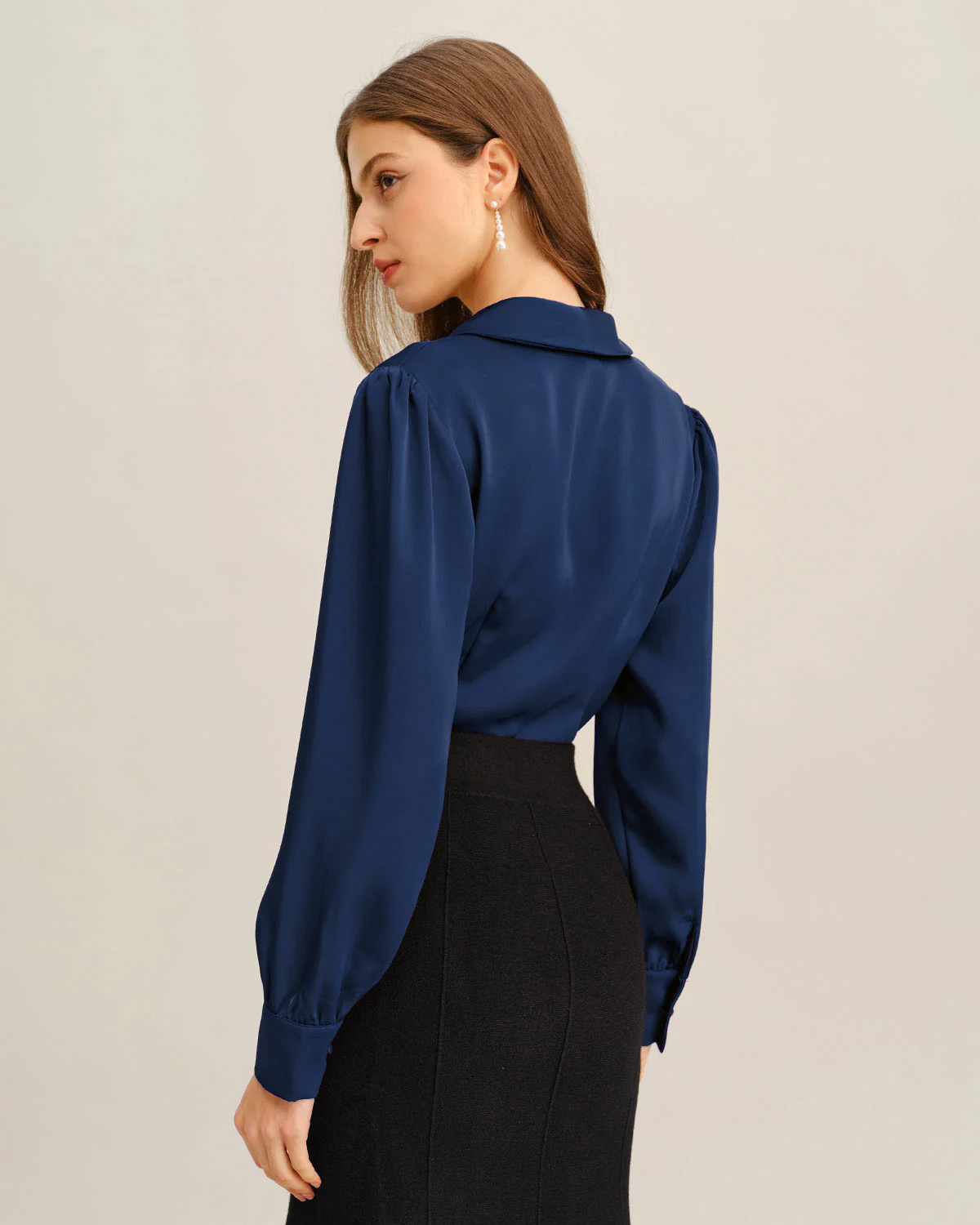 Navy Satin Shirt - Image 3