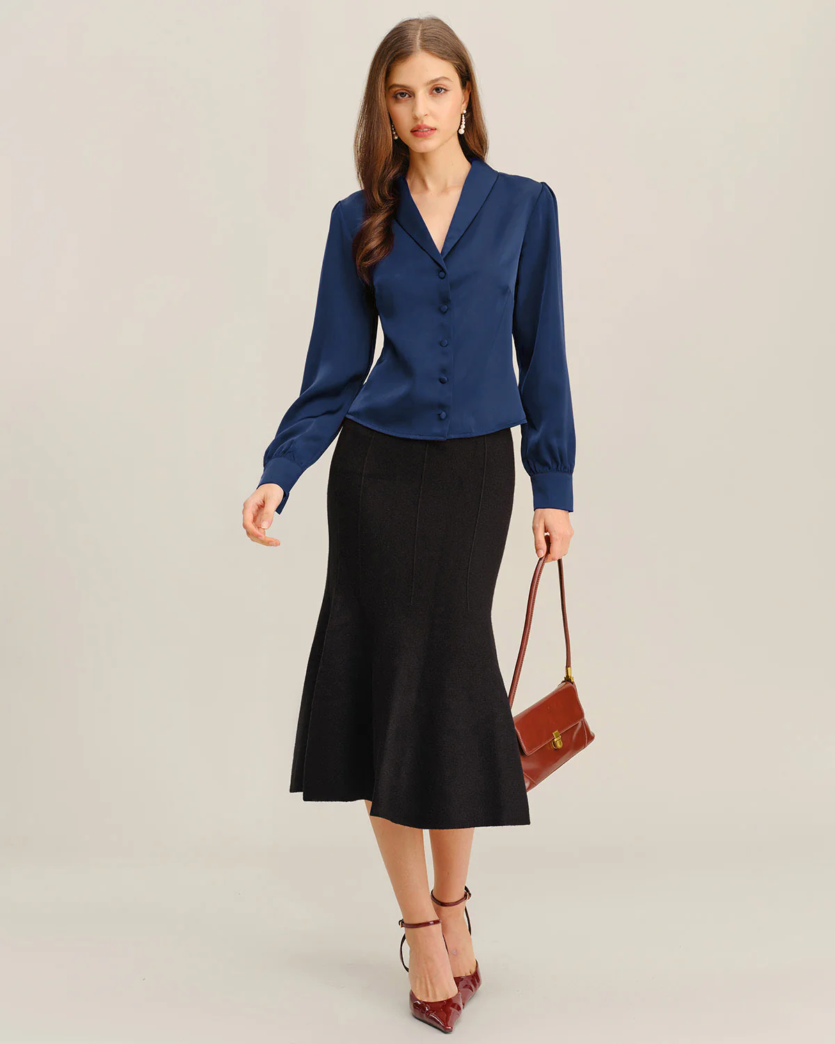 Navy Satin Shirt - Image 4