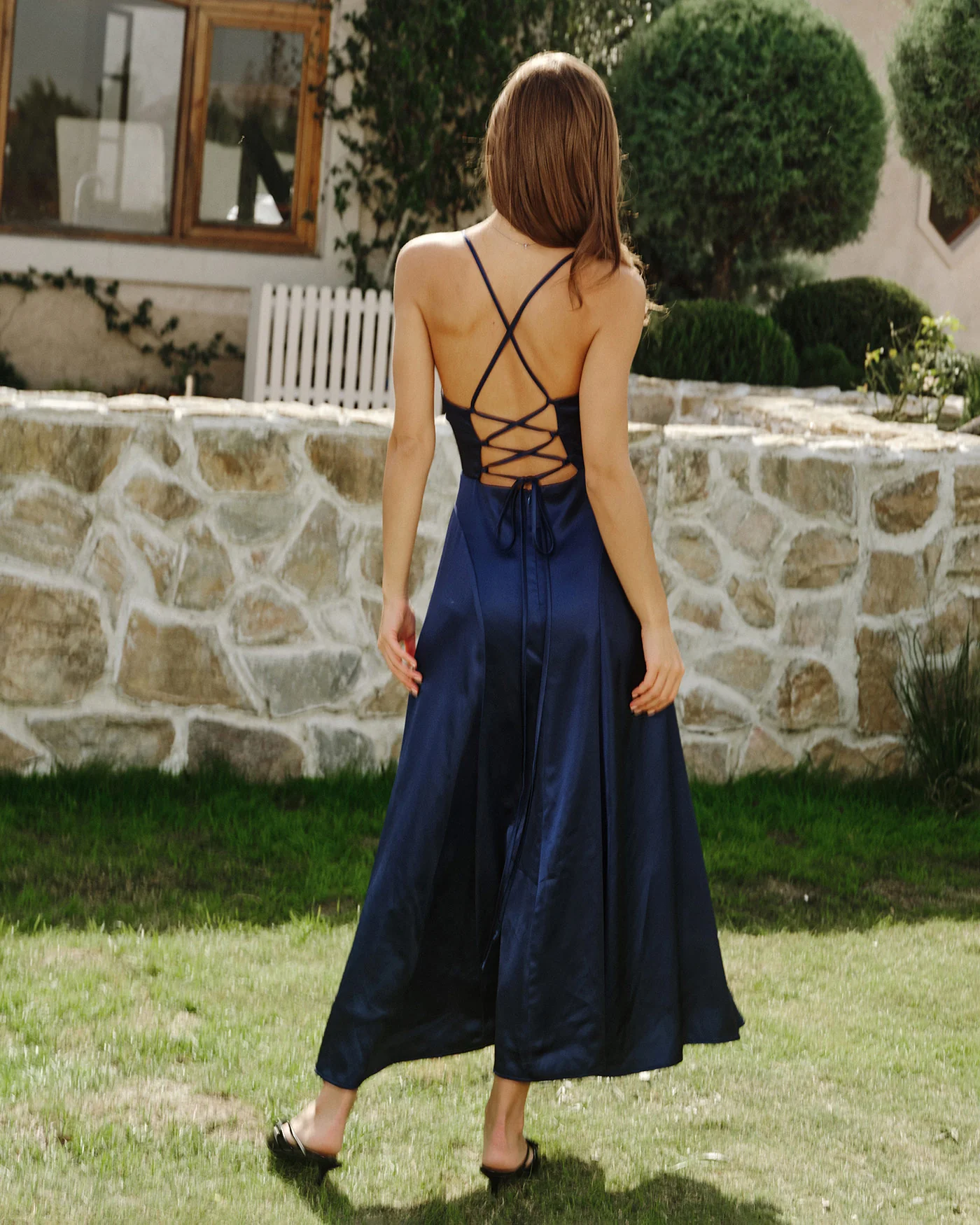 Navy Satin Slip Maxi Dress - Image 3