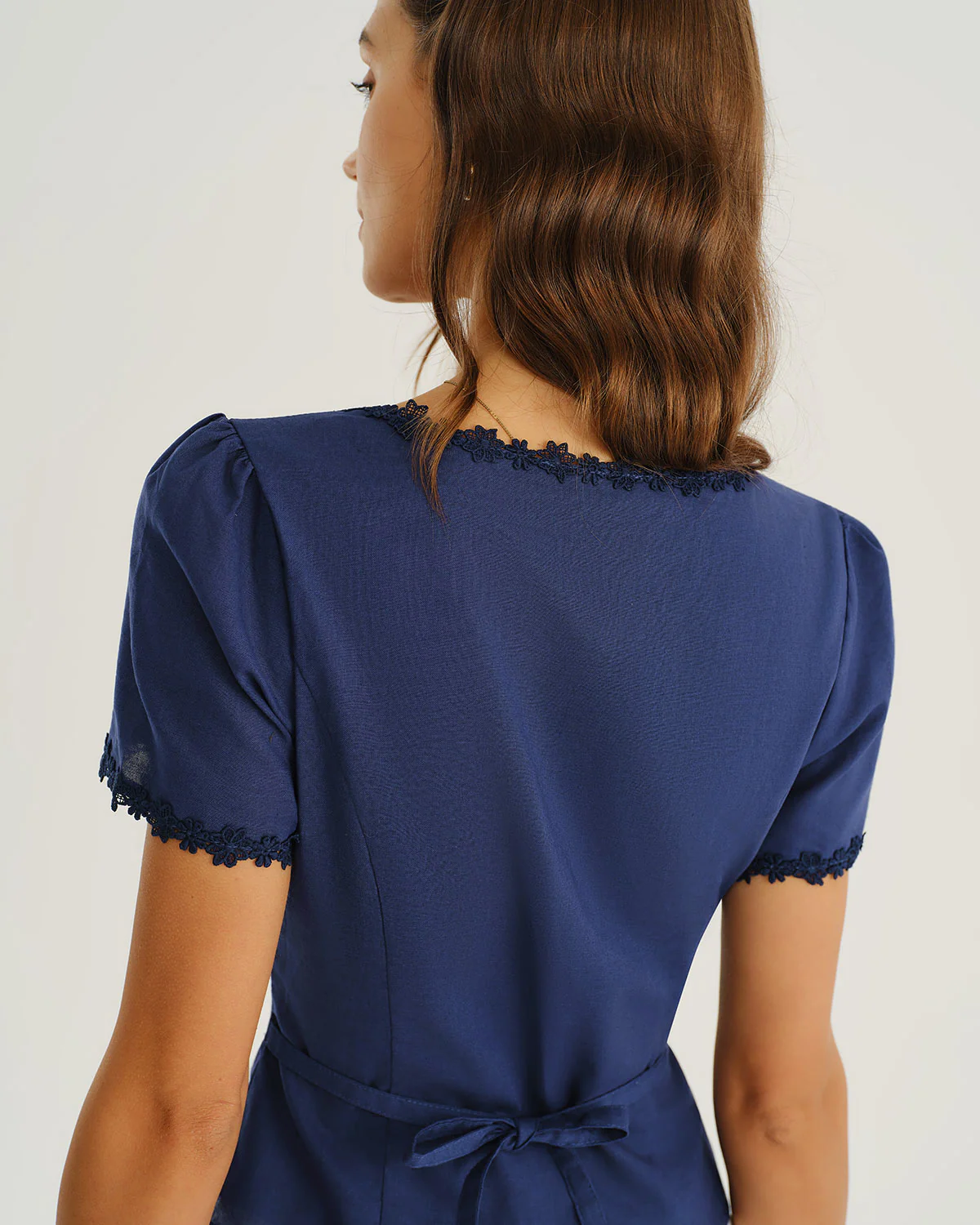 Navy Square Neck Button Blouse - Image 3