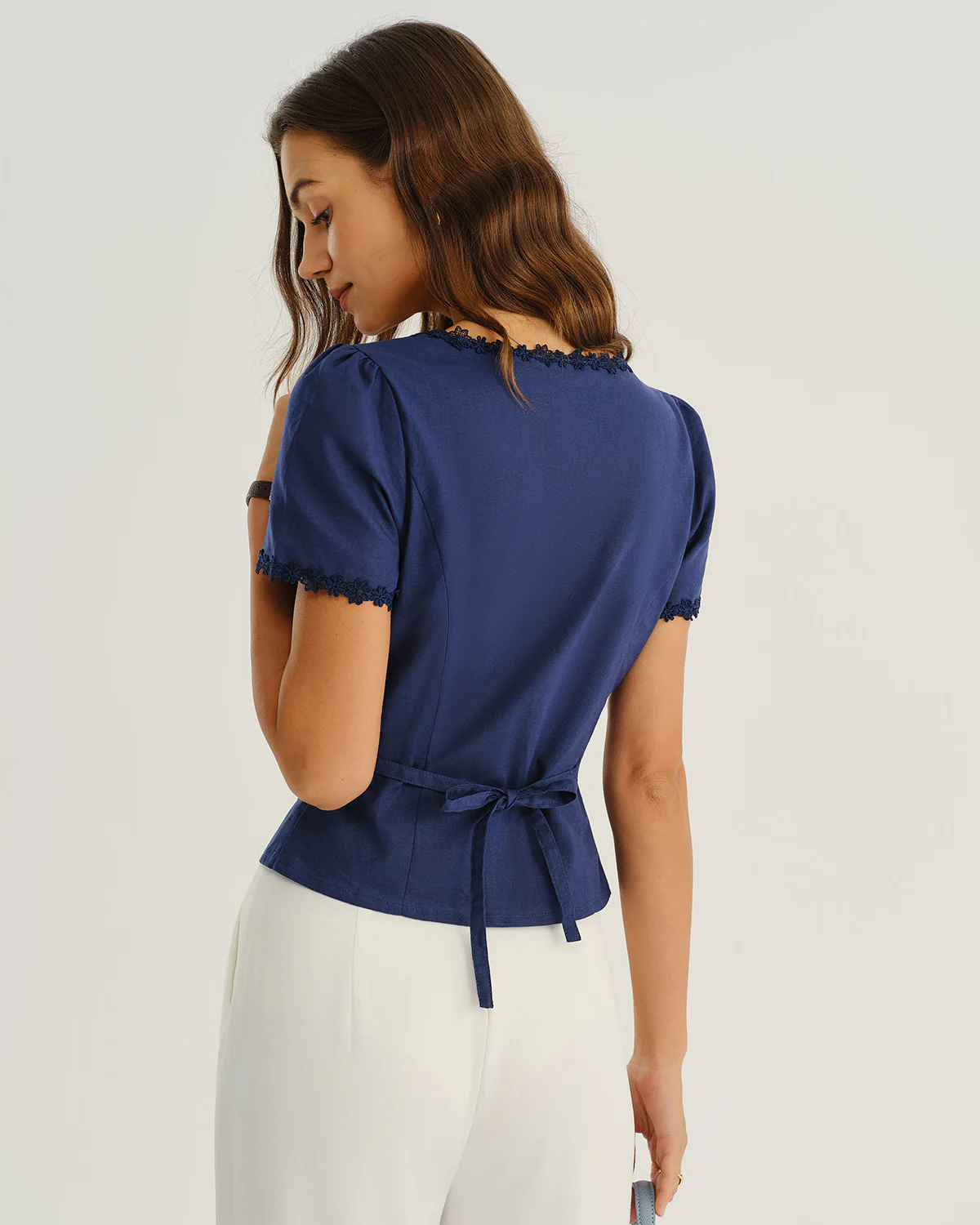 Navy Square Neck Button Blouse - Image 5