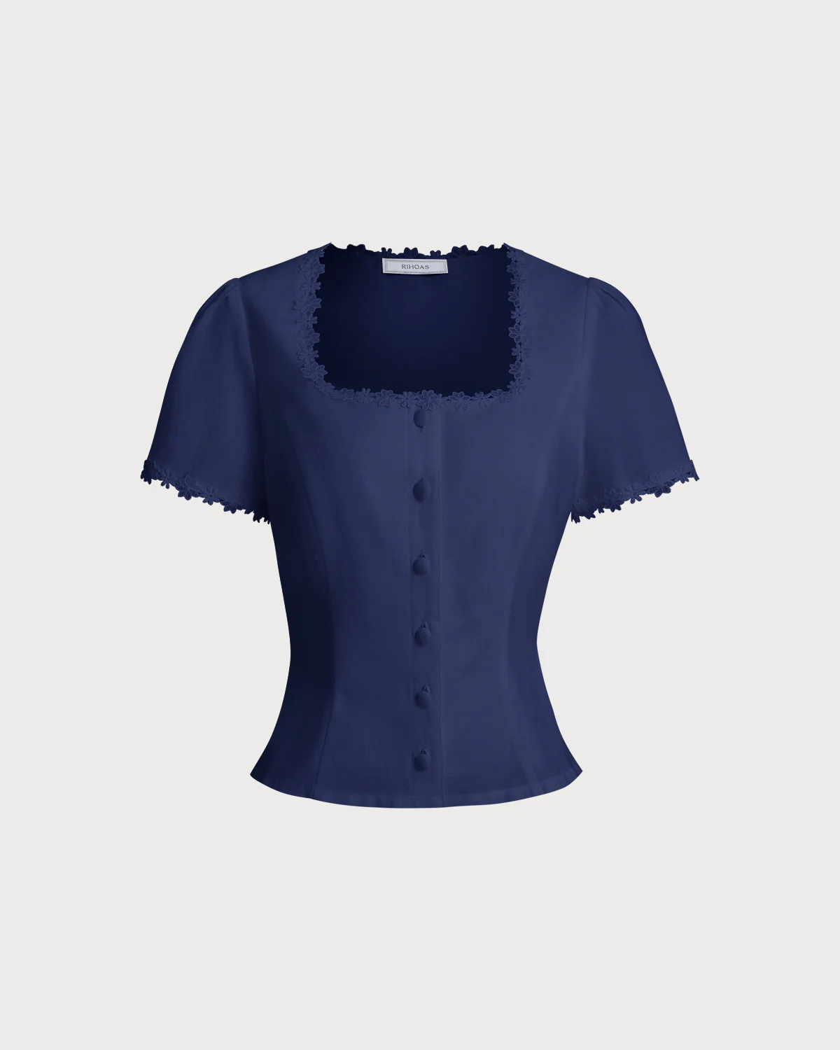 Navy Square Neck Button Blouse - Image 6
