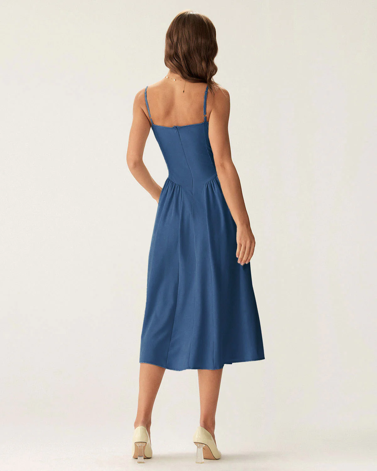 Navy Square Neck Pocket Slip Midi Dress - Image 5