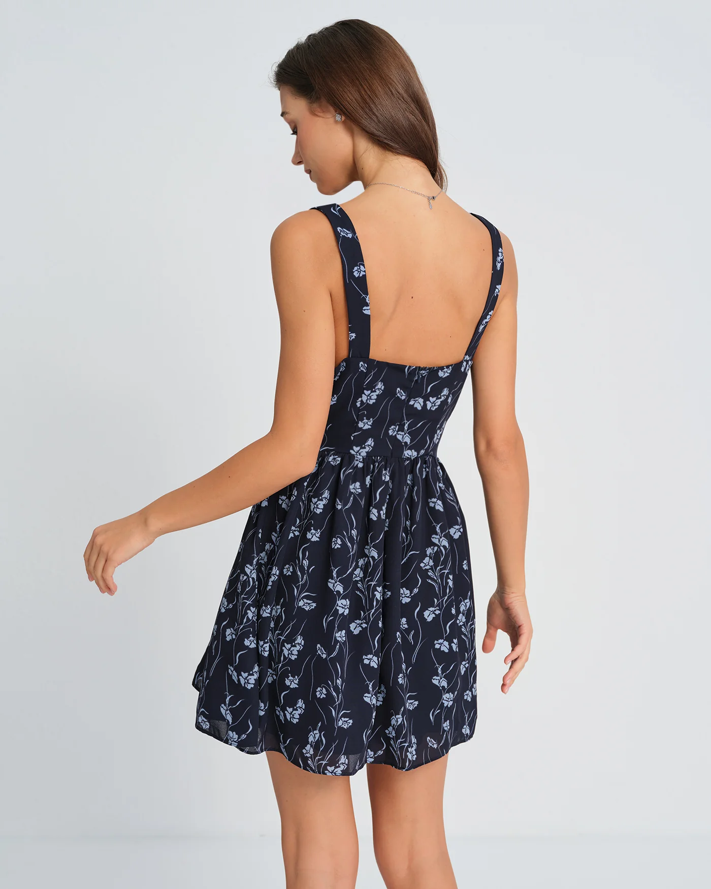 Navy Sweetheart Neck Floral Mini Dress - Image 4