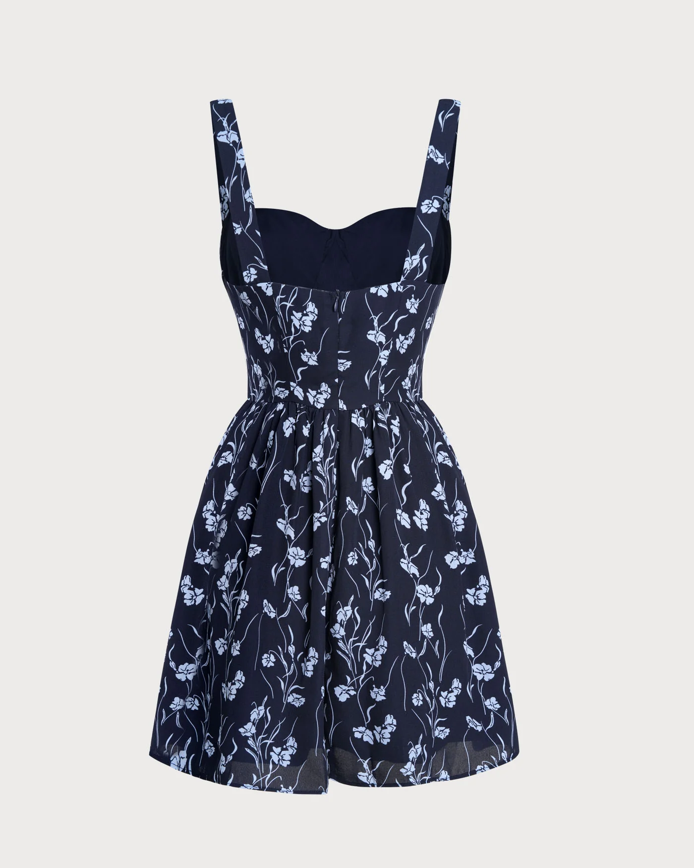 Navy Sweetheart Neck Floral Mini Dress - Image 8