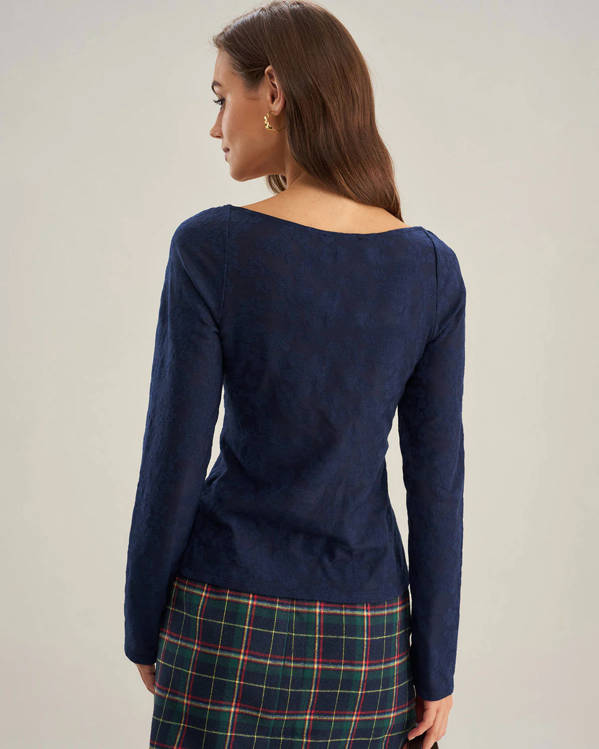 Navy Sweetheart Neck Lace Tee - Image 3