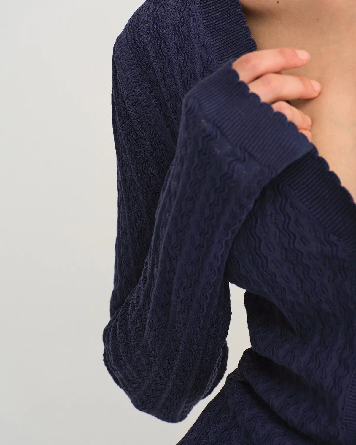 Navy V Neck Knit Cardigan - Image 2