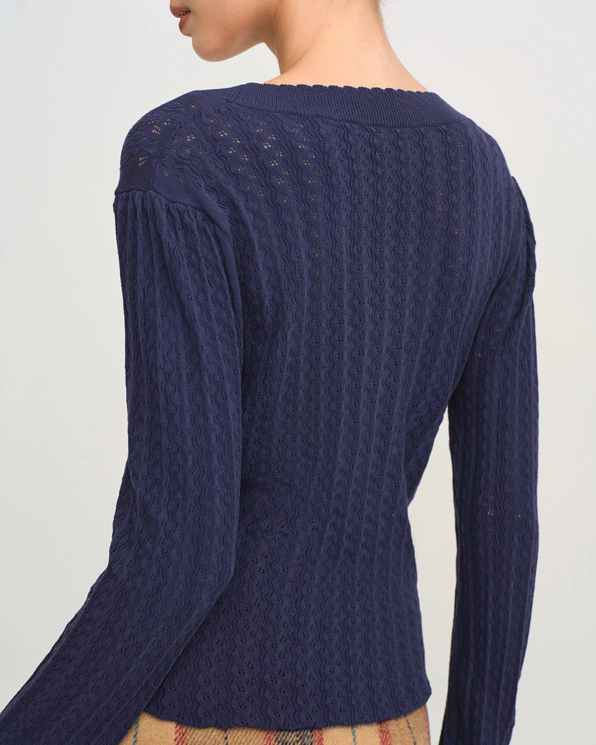 Navy V Neck Knit Cardigan - Image 3