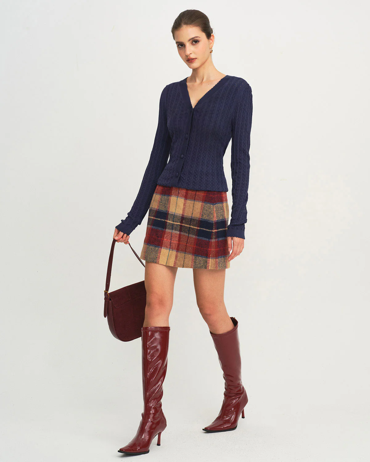 Navy V Neck Knit Cardigan - Image 4
