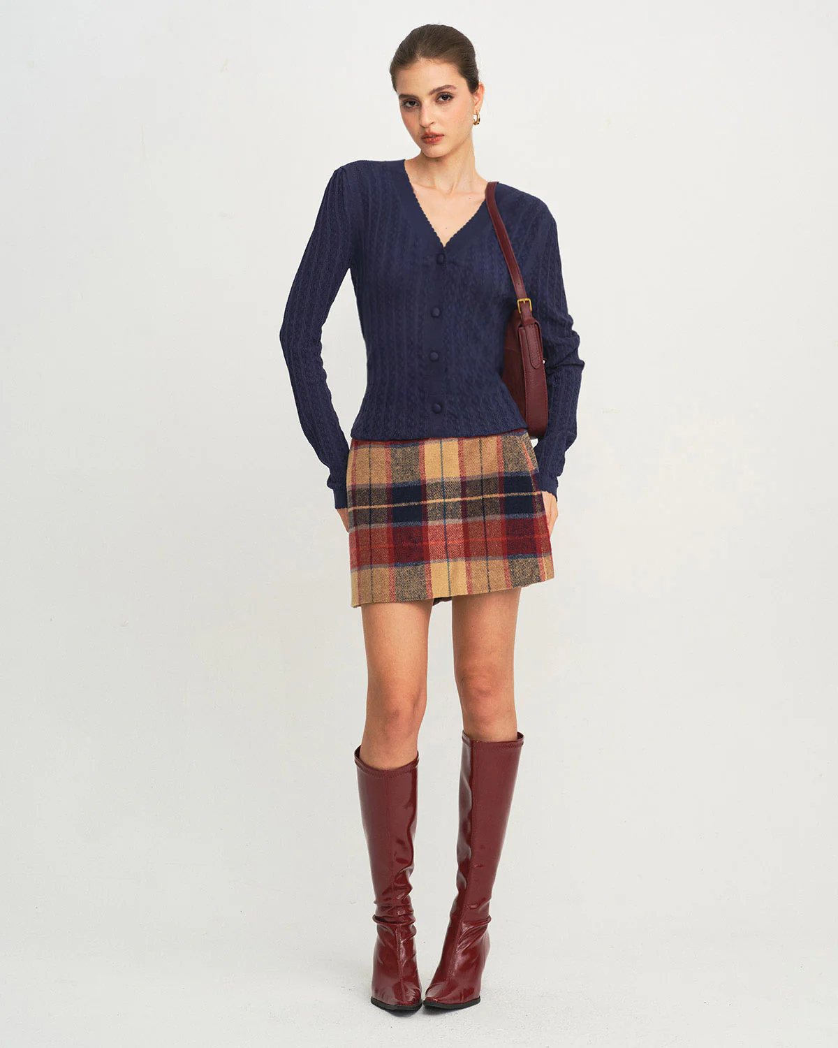 Navy V Neck Knit Cardigan - Image 5