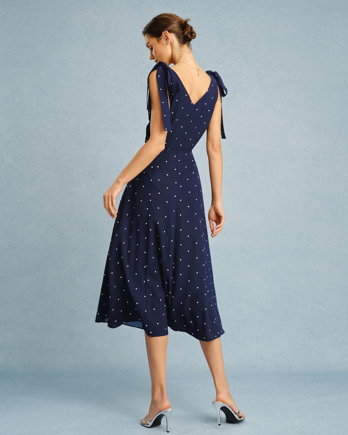 Navy V Neck Polka Dot Cami Top - Image 5