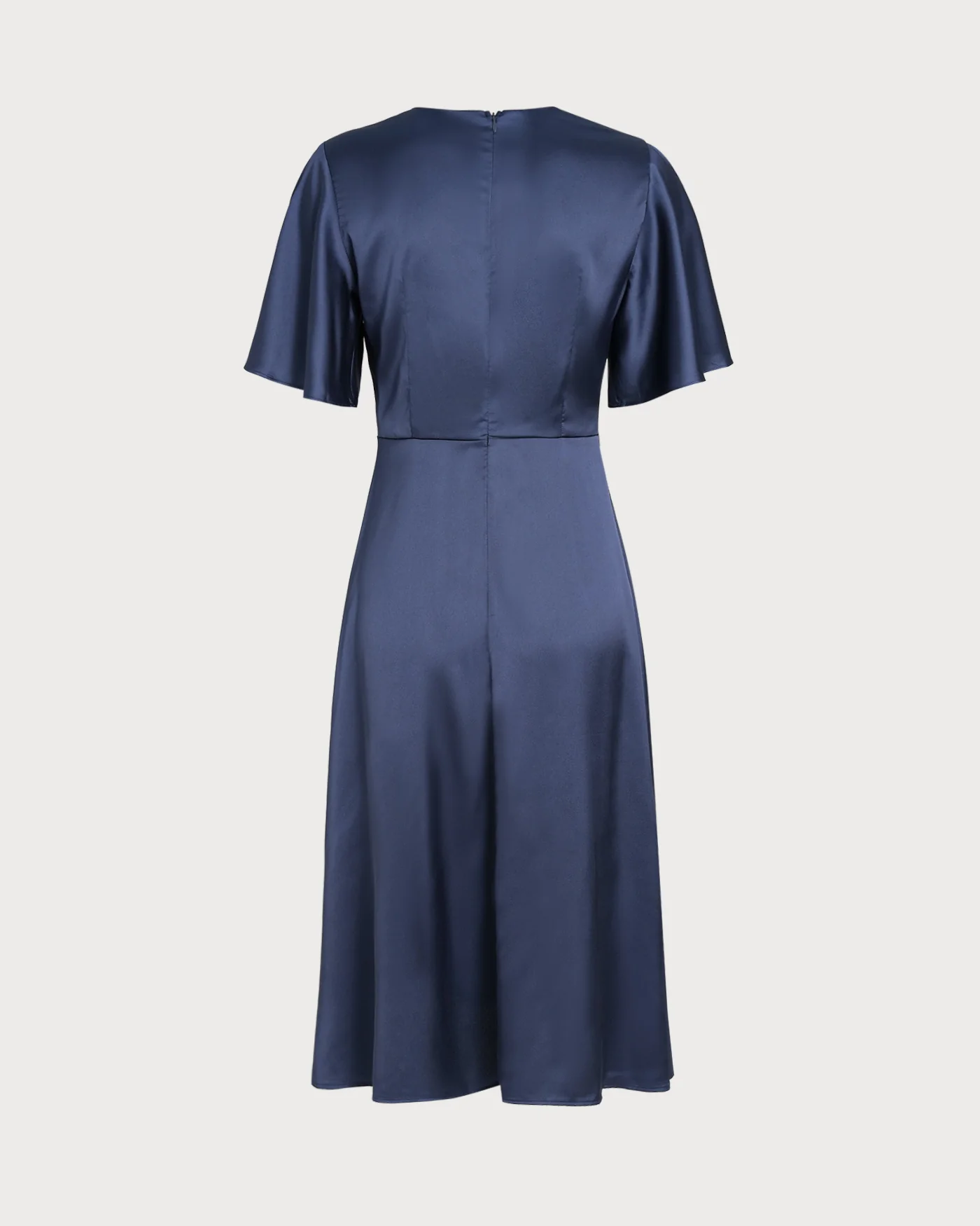 Navy V Neck Satin Midi Dress - Image 8