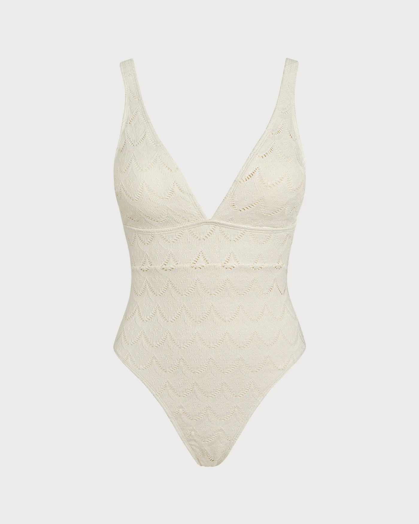 Off White Bralette Textured One Piece Swimwear - Image 2