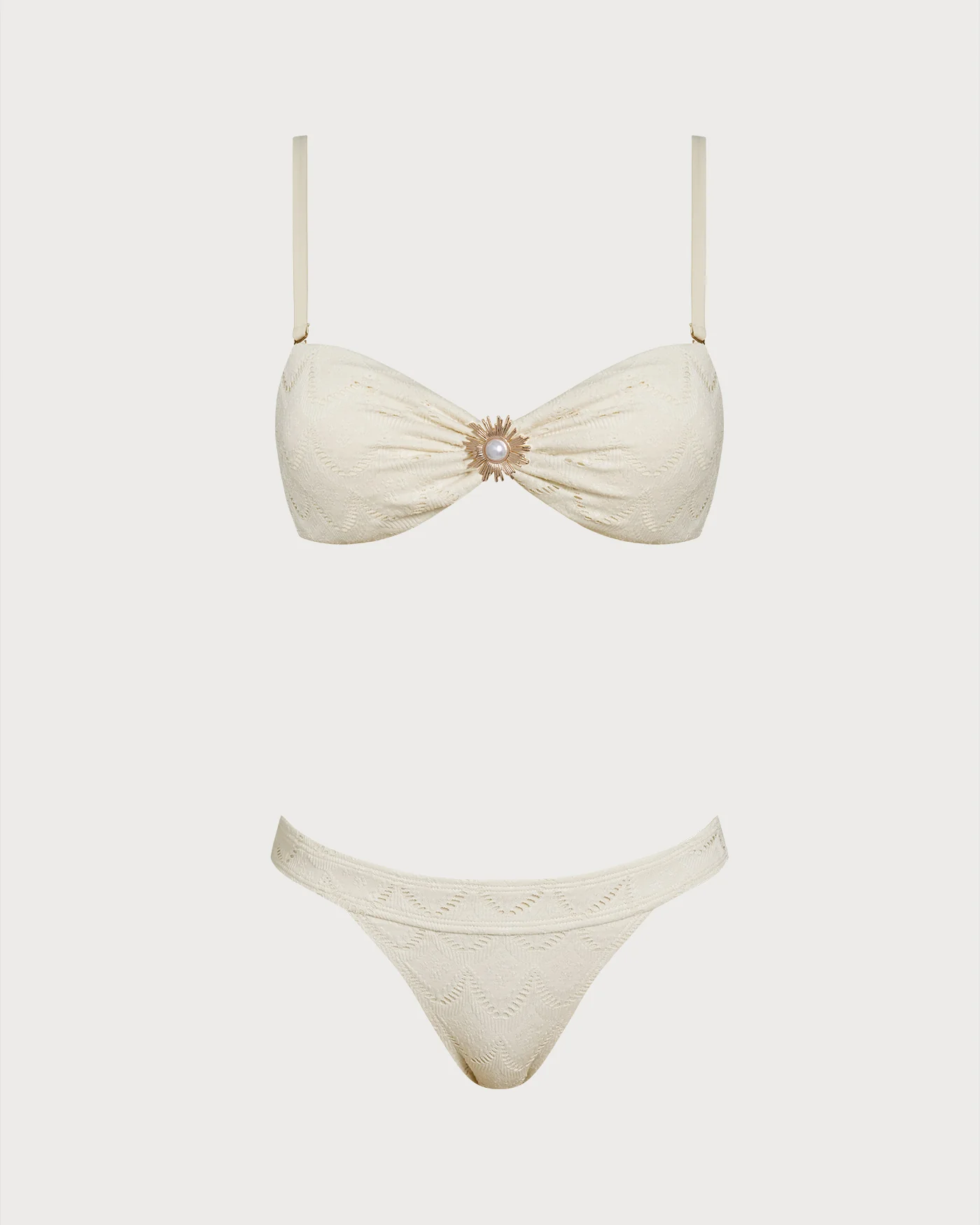 Off White Drawstring Bandeau Bikini Set - Image 2