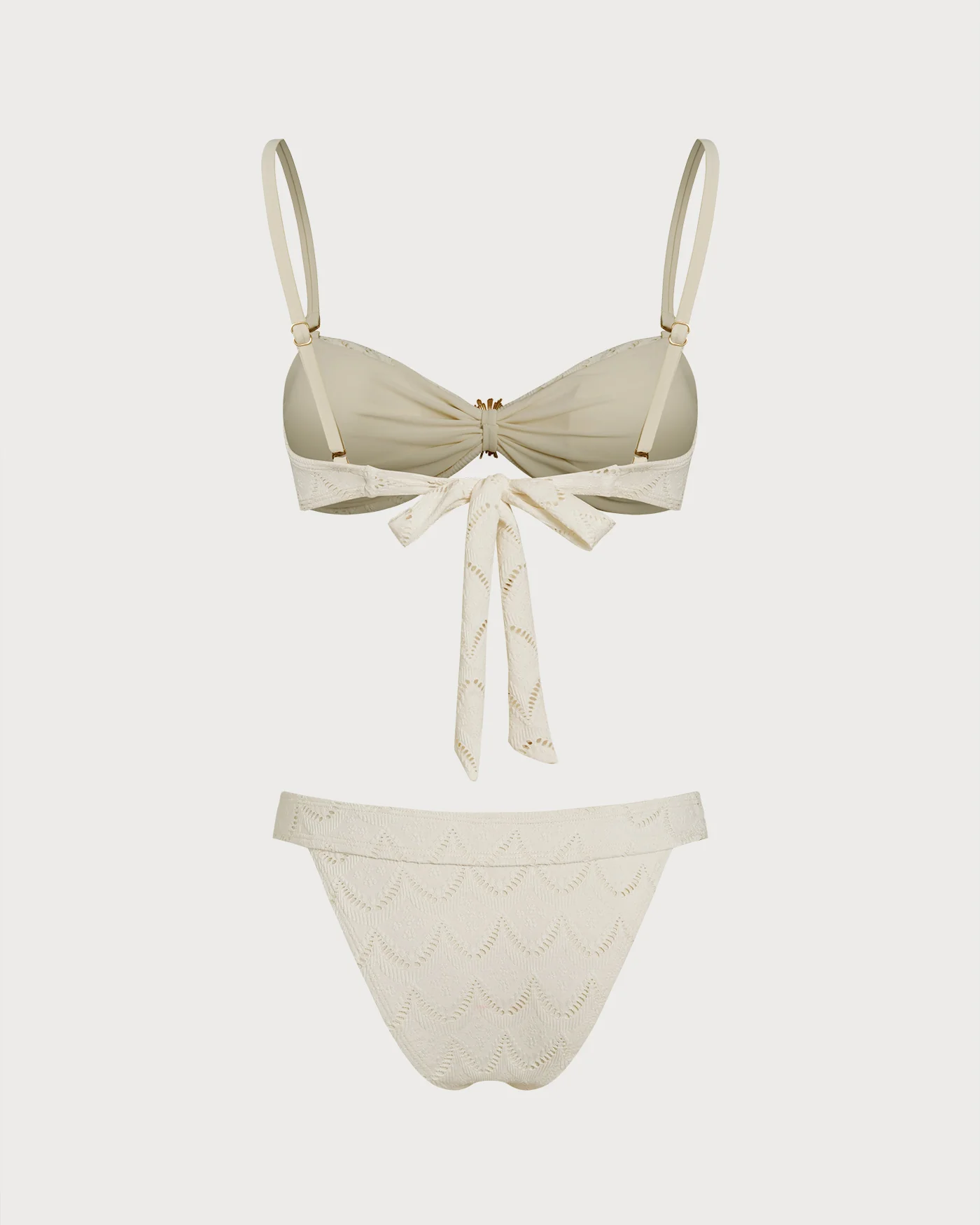 Off White Drawstring Bandeau Bikini Set - Image 5