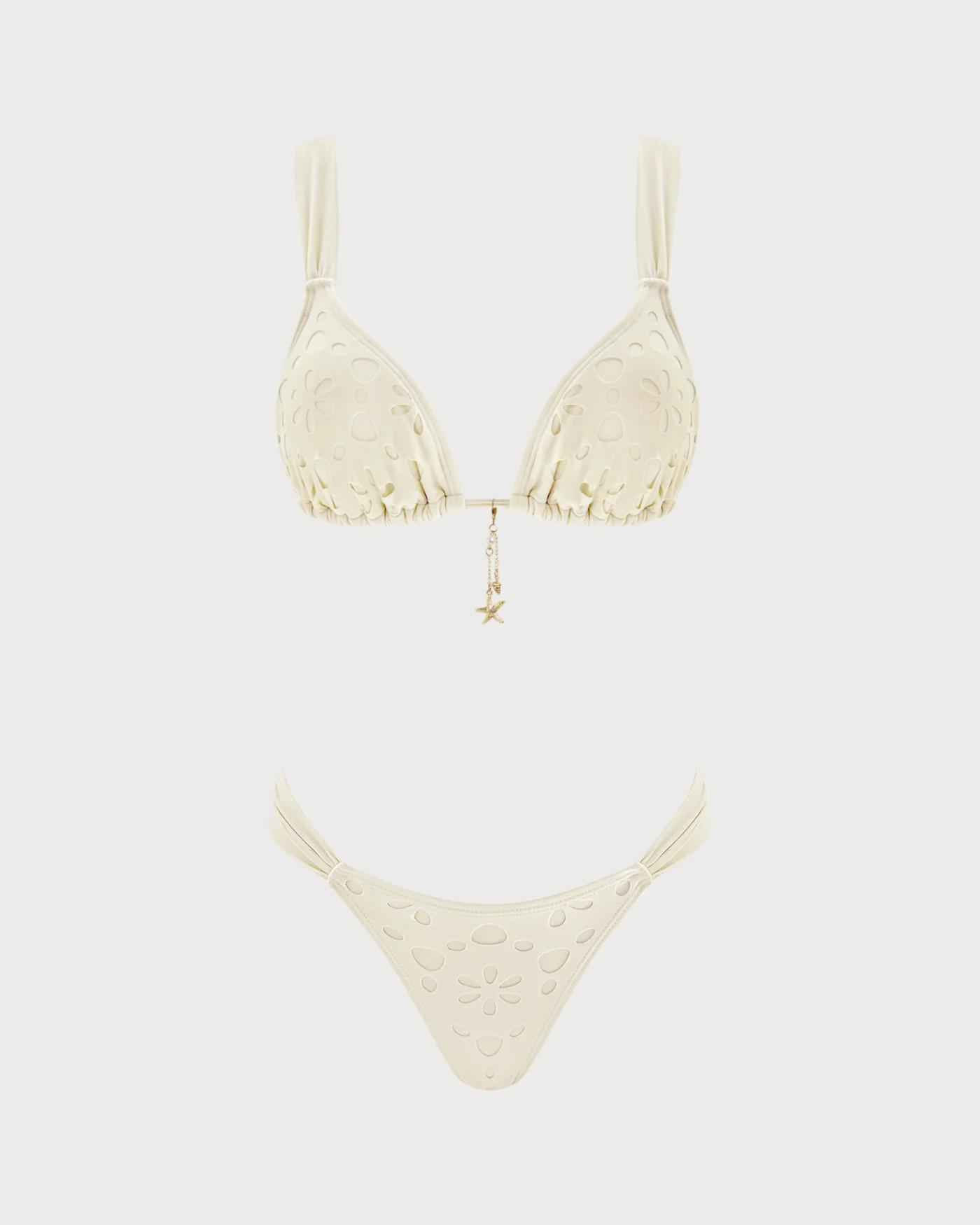 Off White Drawstring Triangle Bikini Set - Image 2