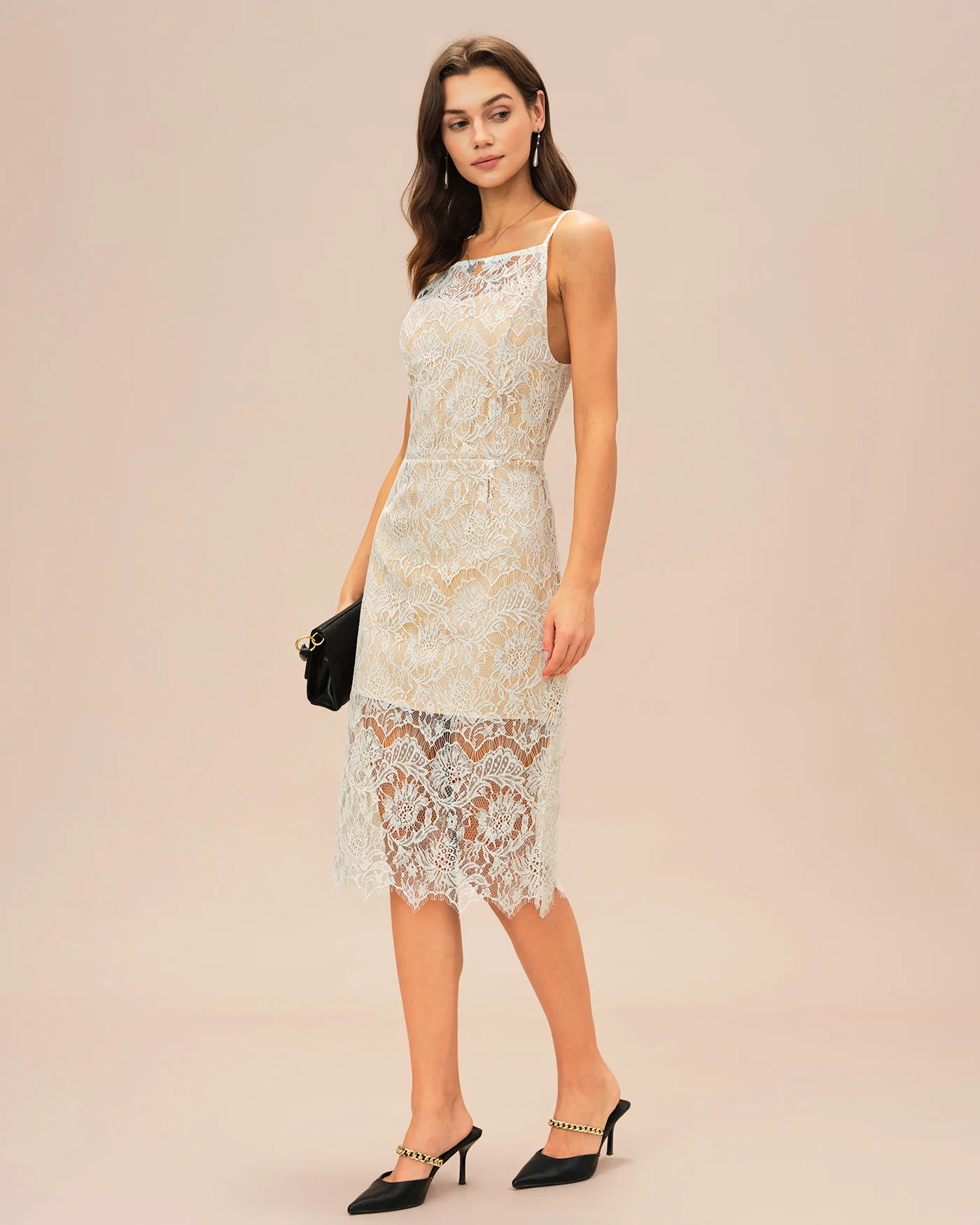 Off White Floral Textured Midi Dress - Image 4