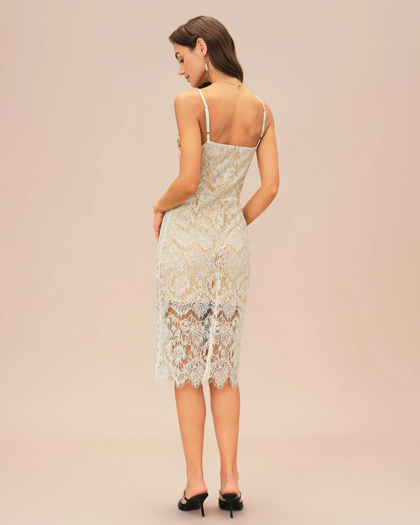 Off White Floral Textured Midi Dress - Image 5