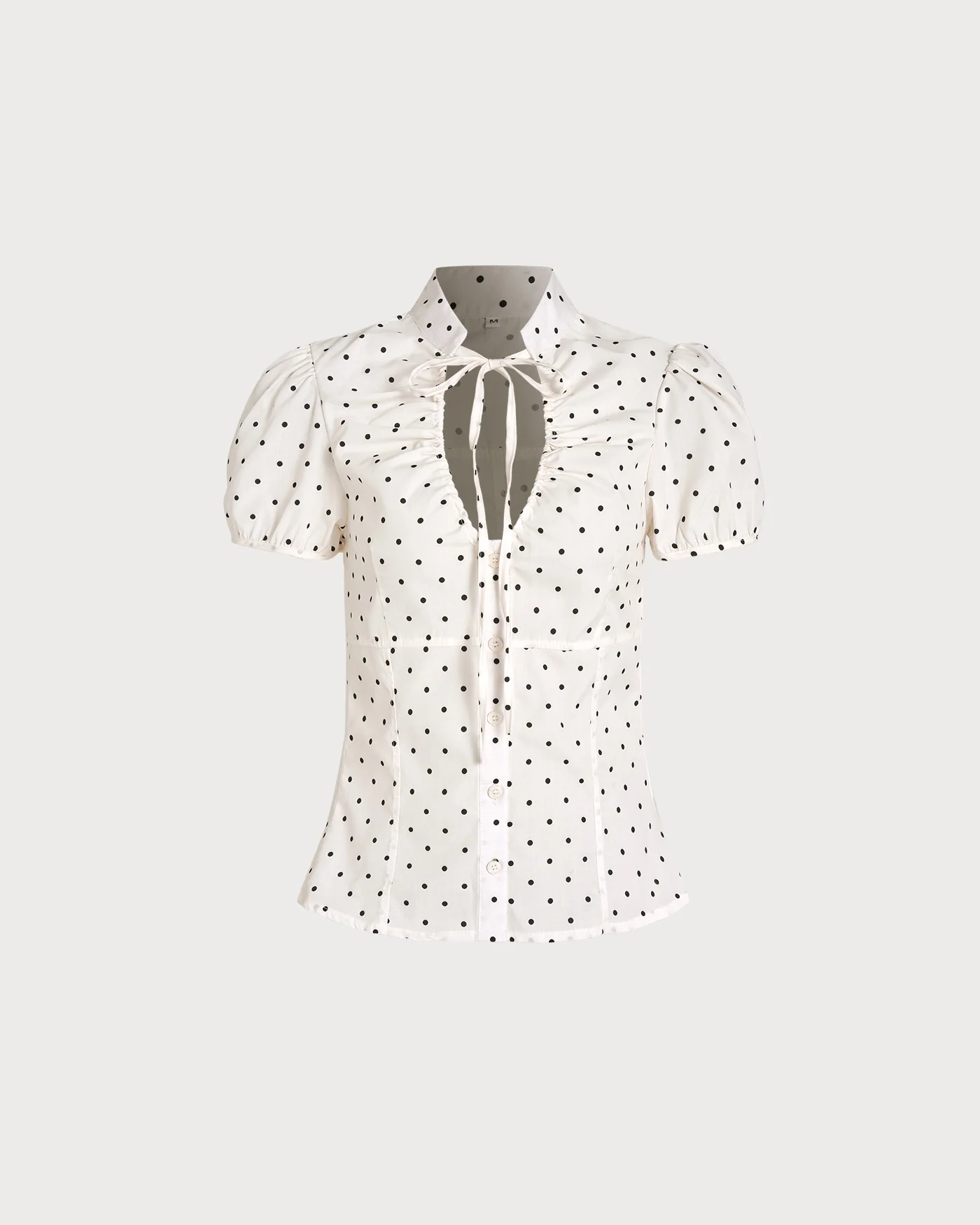 Off White Mandarin Collar Polka Dot Tee - Image 5