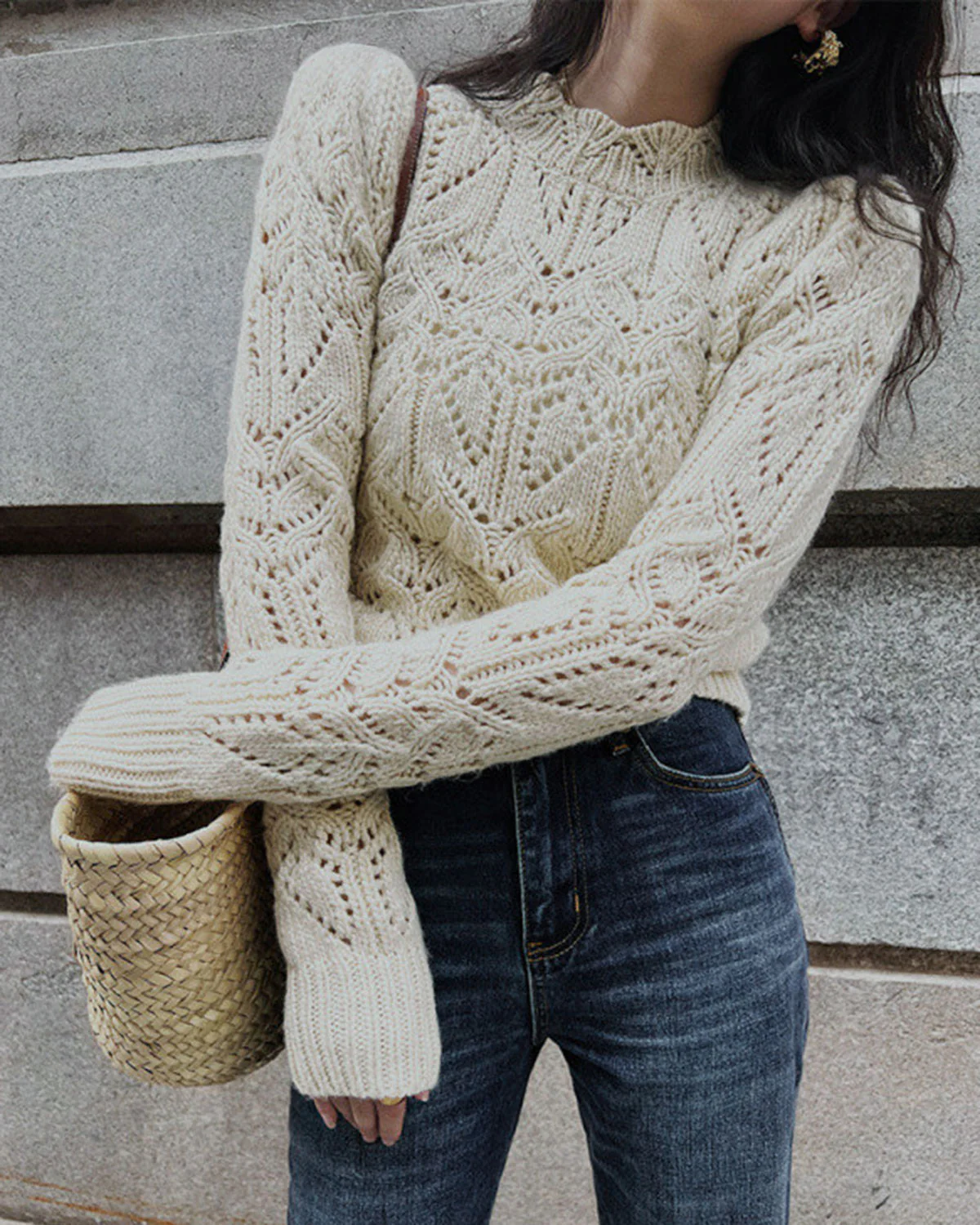 Off White Round Neck Cut Out Sweater - Image 2