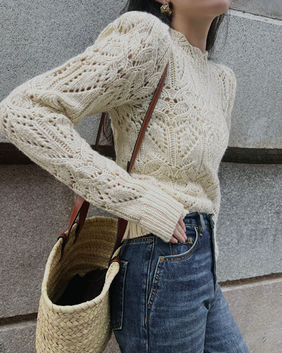 Off White Round Neck Cut Out Sweater - Image 4