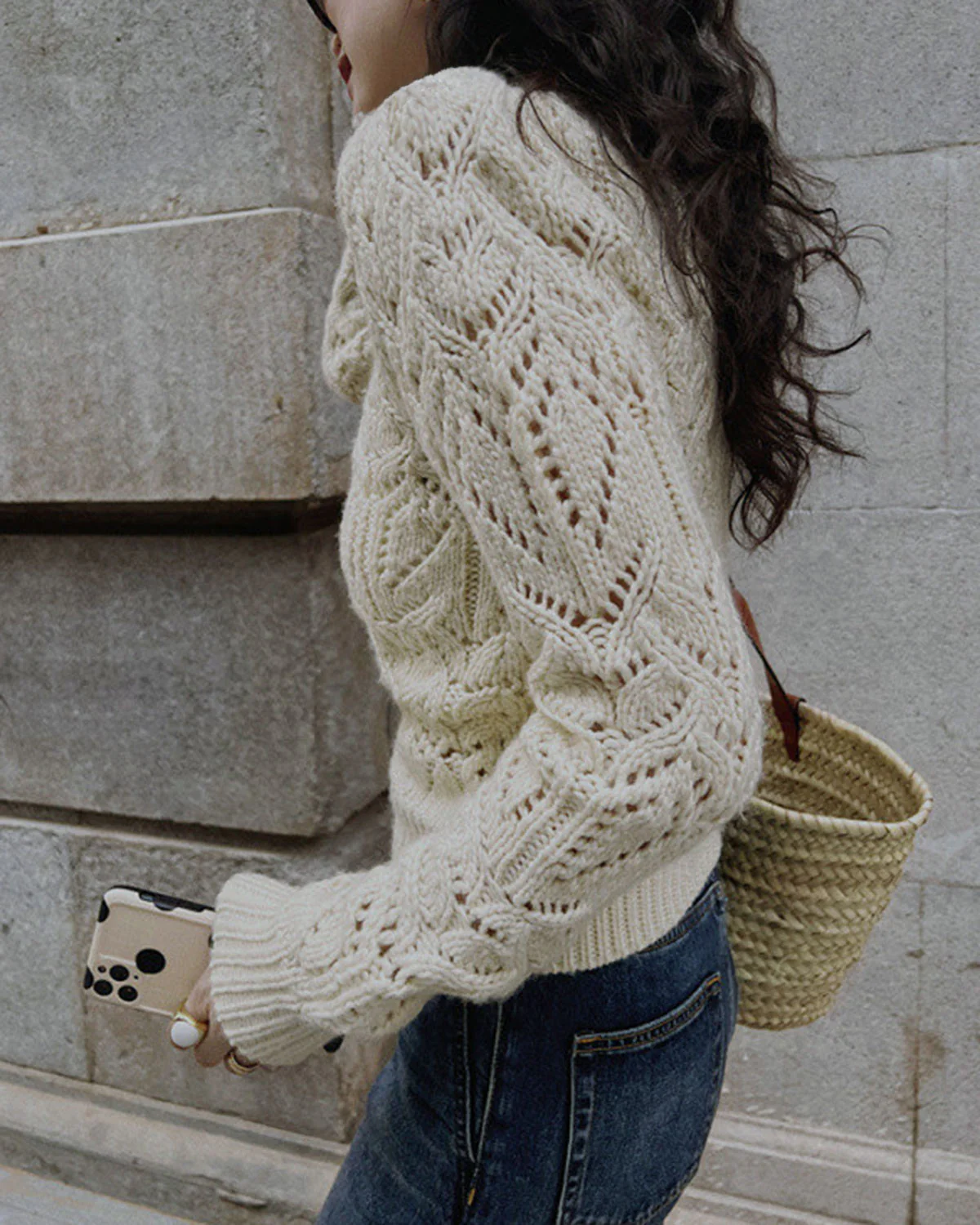 Off White Round Neck Cut Out Sweater - Image 5