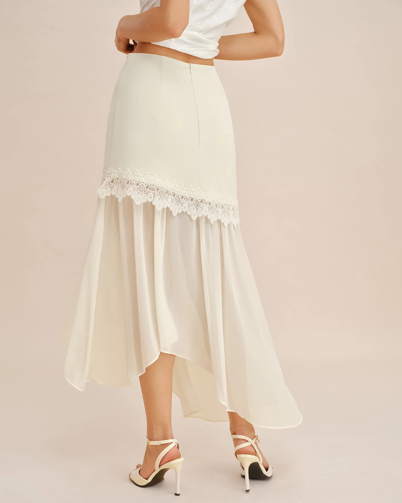 Off White Splicing Flowy Midi Skirt - Image 5
