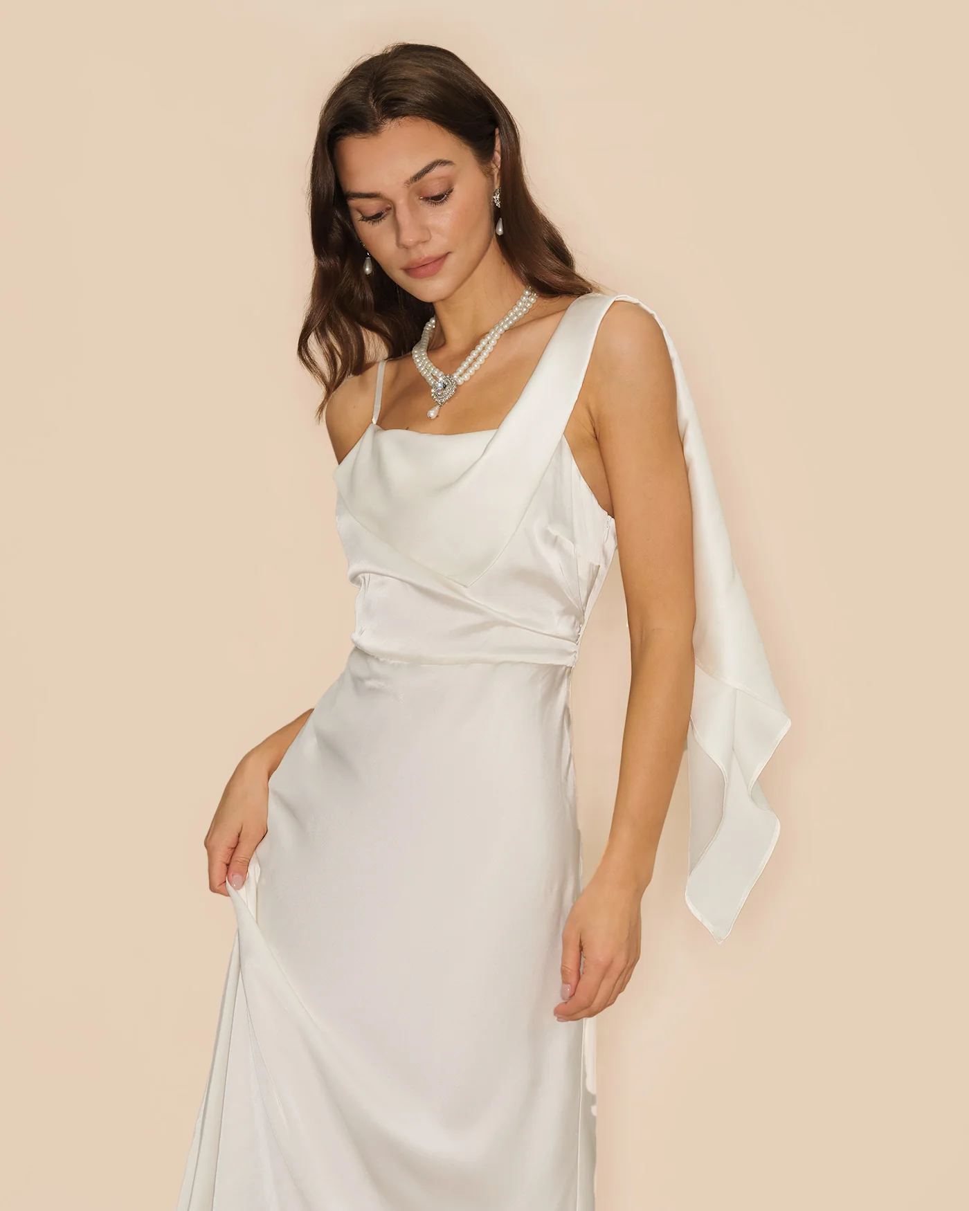 Off White Square Neck Satin Maxi Dress - Image 2