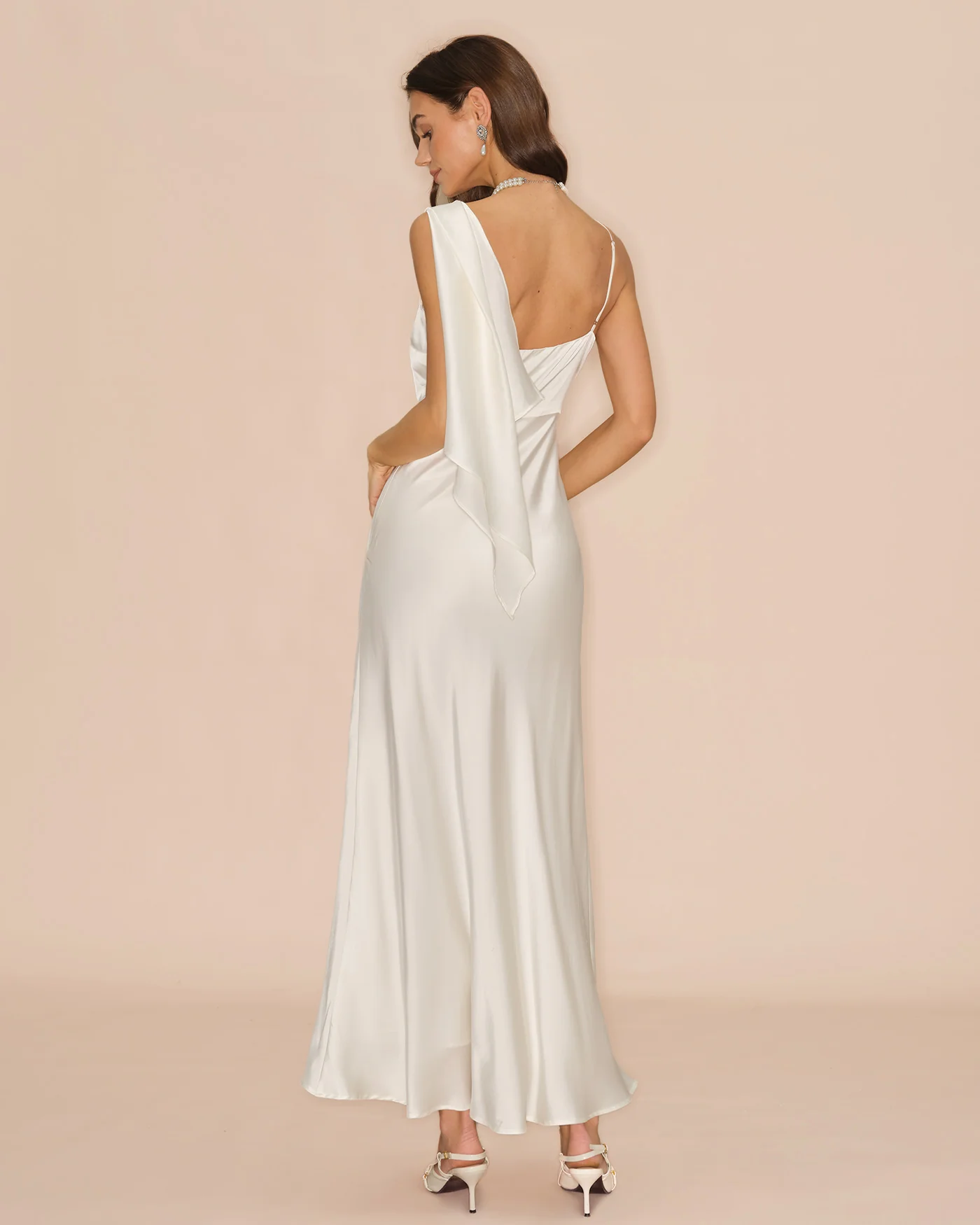 Off White Square Neck Satin Maxi Dress - Image 6